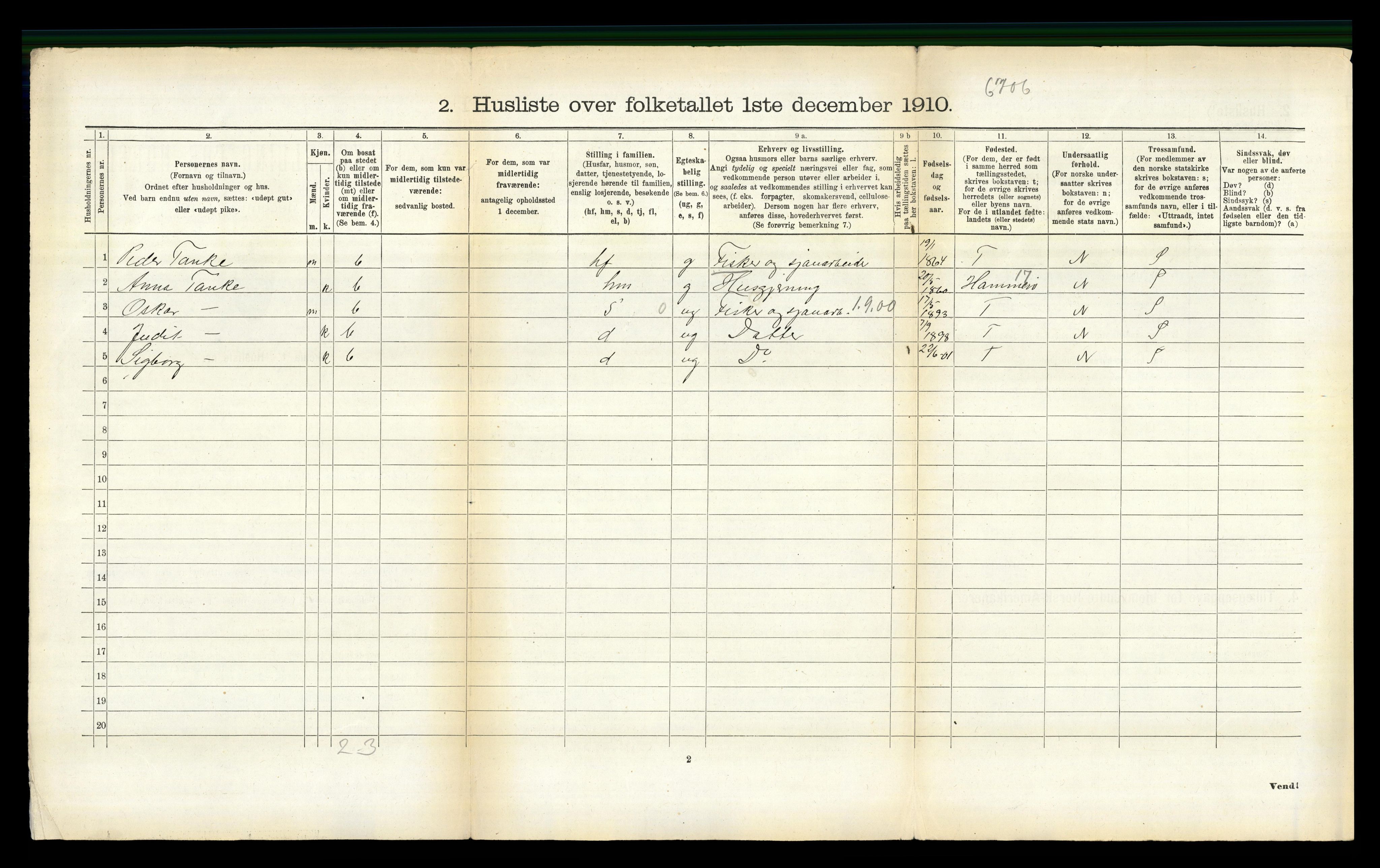 RA, 1910 census for Vågan, 1910, p. 446