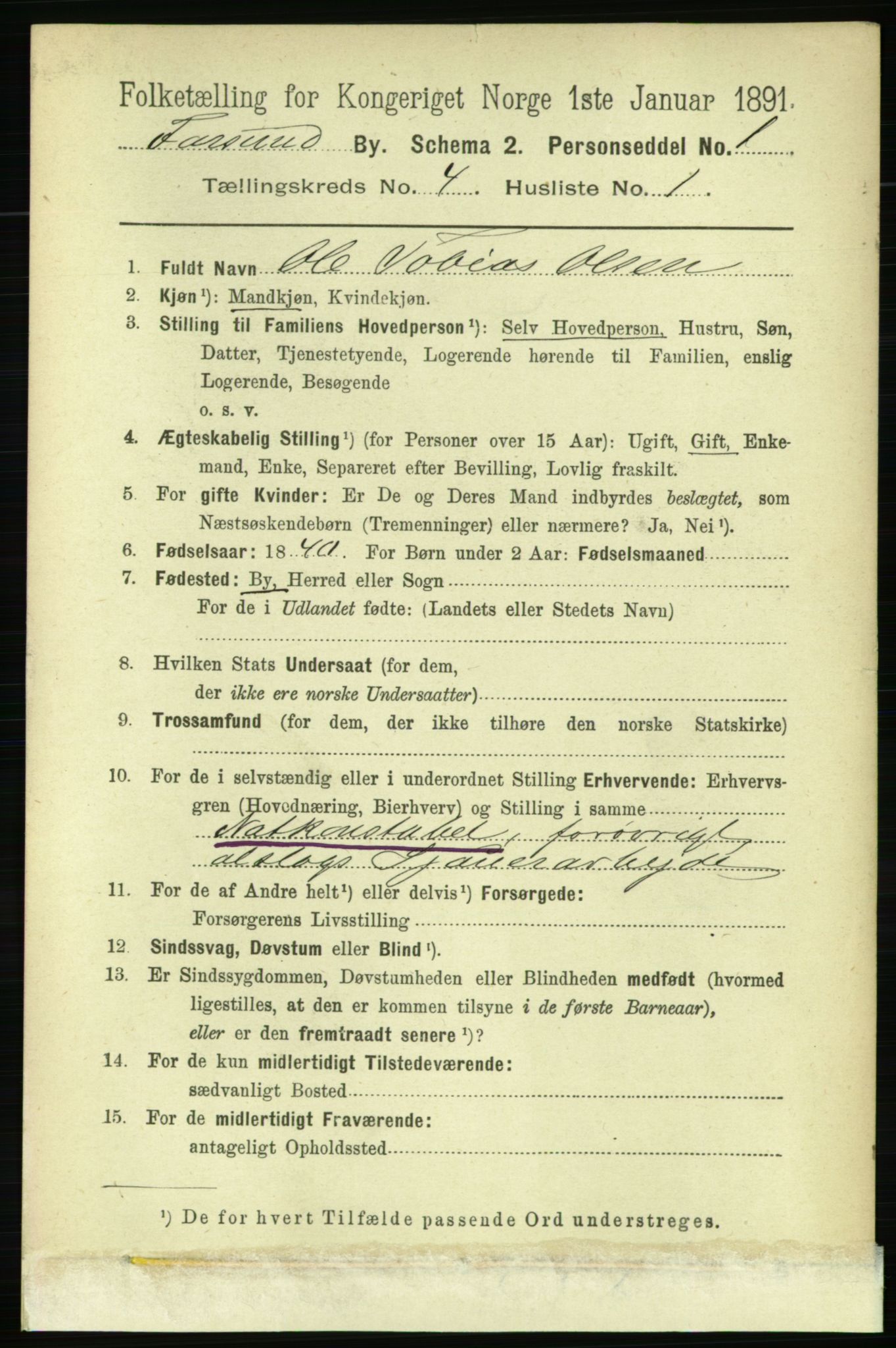 RA, 1891 census for 1003 Farsund, 1891, p. 1647