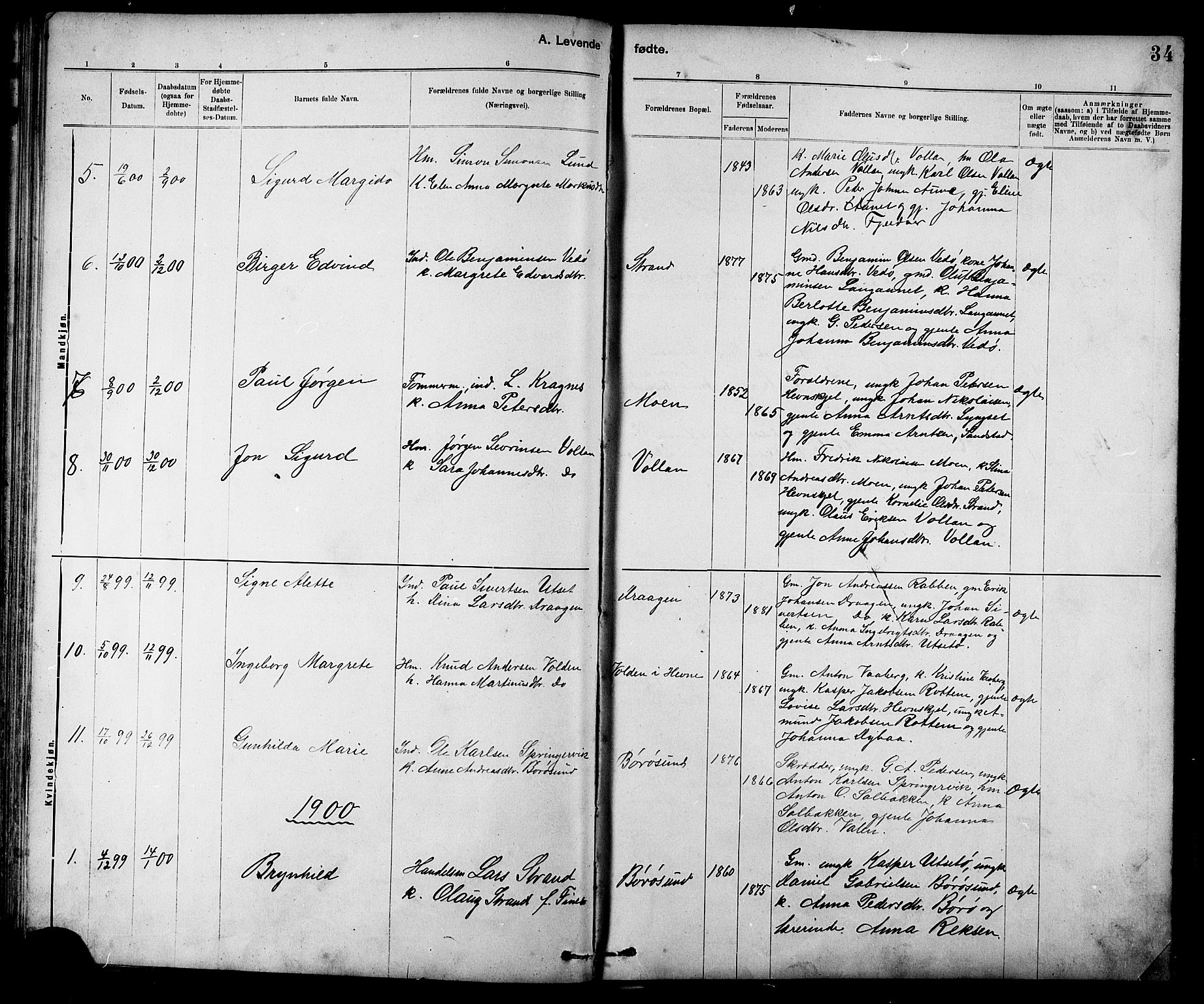 Ministerialprotokoller, klokkerbøker og fødselsregistre - Sør-Trøndelag, SAT/A-1456/639/L0573: Parish register (copy) no. 639C01, 1890-1905, p. 34