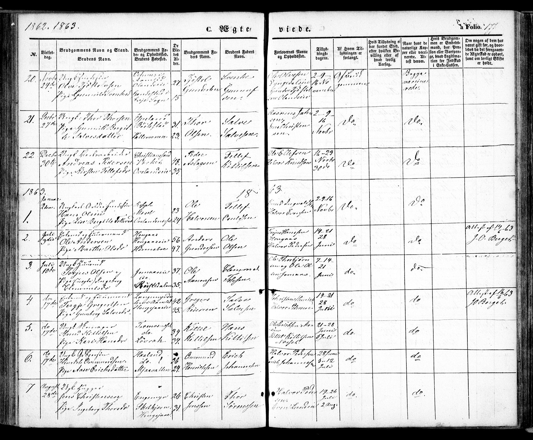 Froland sokneprestkontor, SAK/1111-0013/F/Fa/L0002: Parish register (official) no. A 2, 1845-1863, p. 177