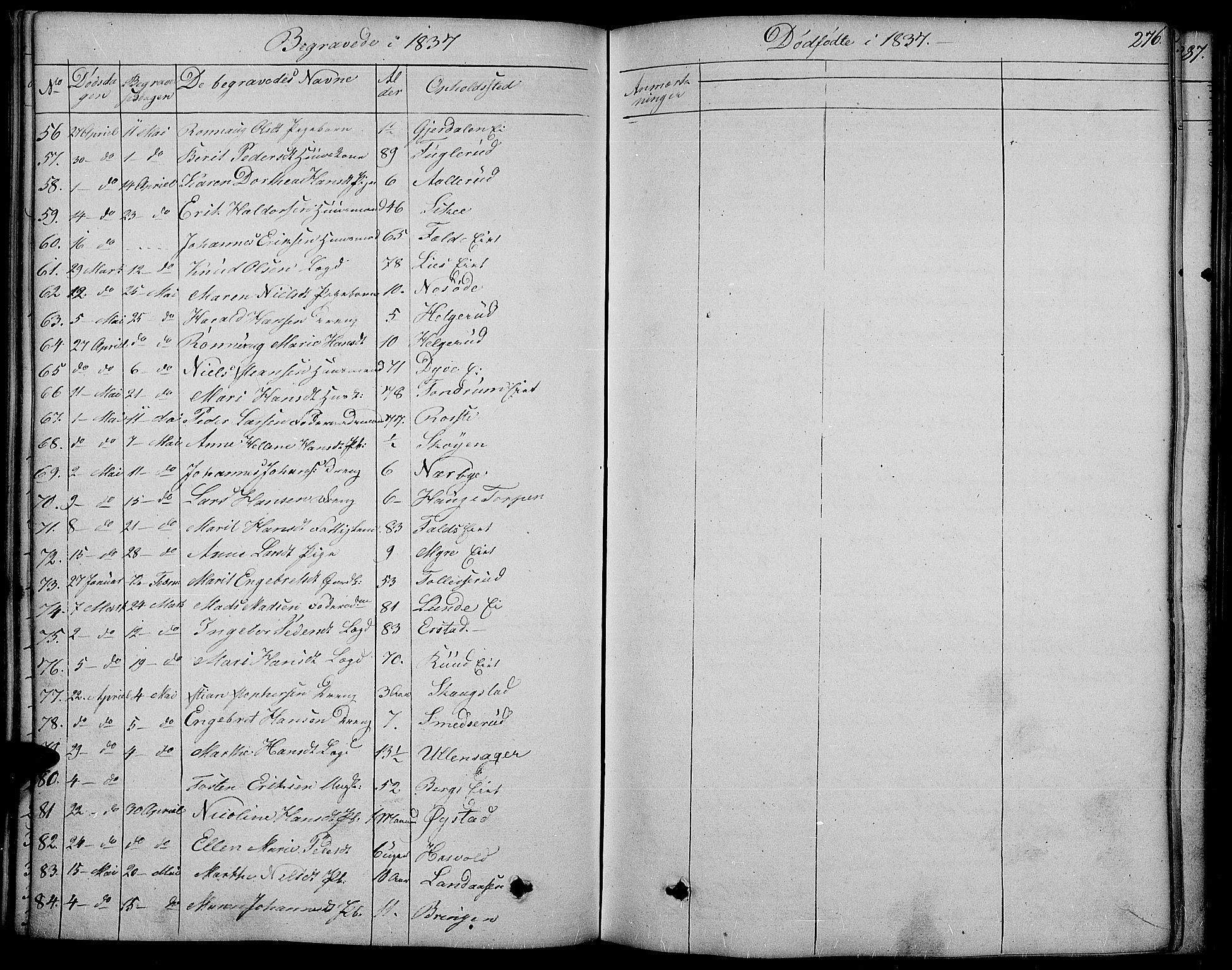 Land prestekontor, SAH/PREST-120/H/Ha/Haa/L0008: Parish register (official) no. 8, 1830-1846, p. 276