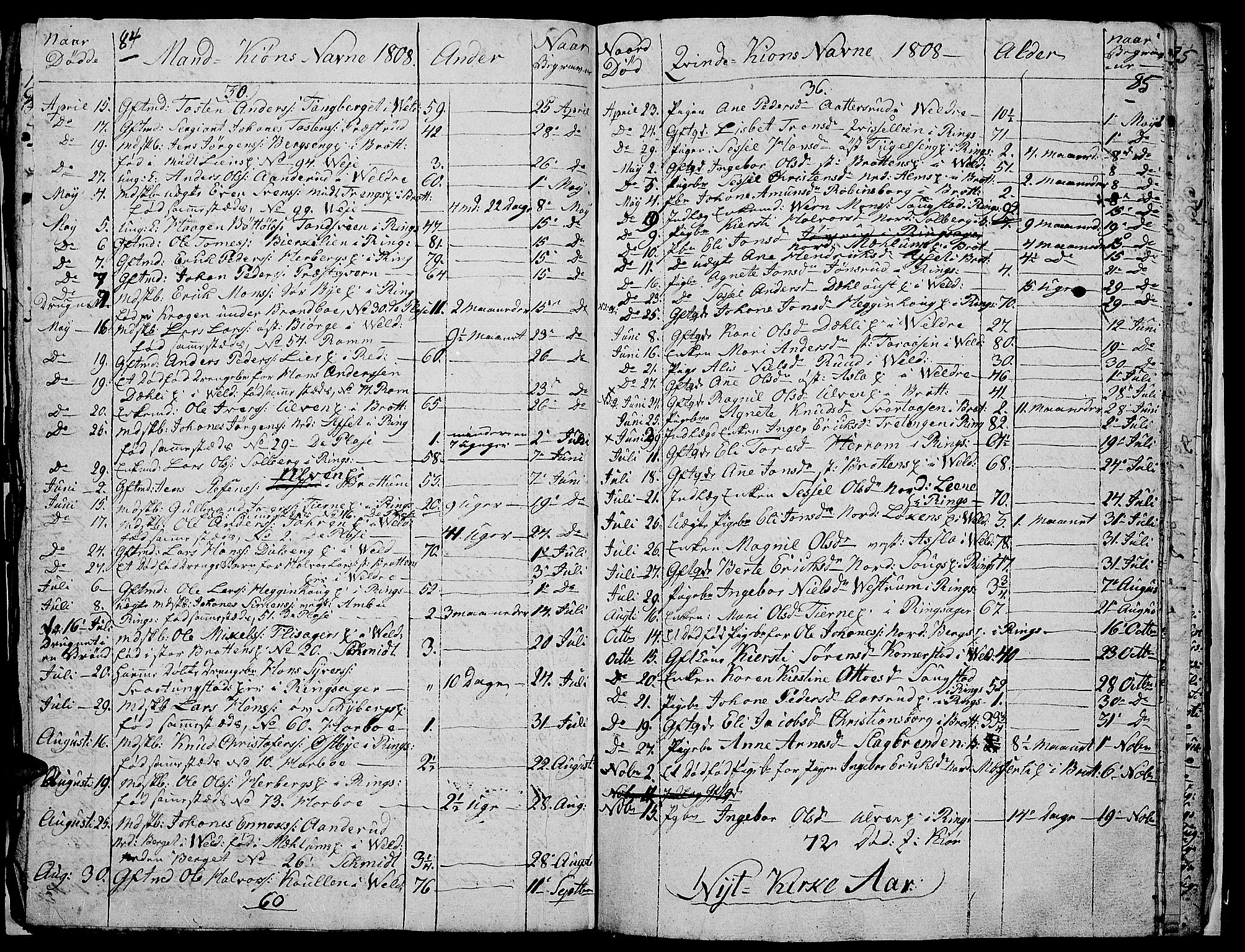 Ringsaker prestekontor, AV/SAH-PREST-014/I/Ia/L0005/0008: Parish register draft no. 1H, 1807-1811, p. 84-85