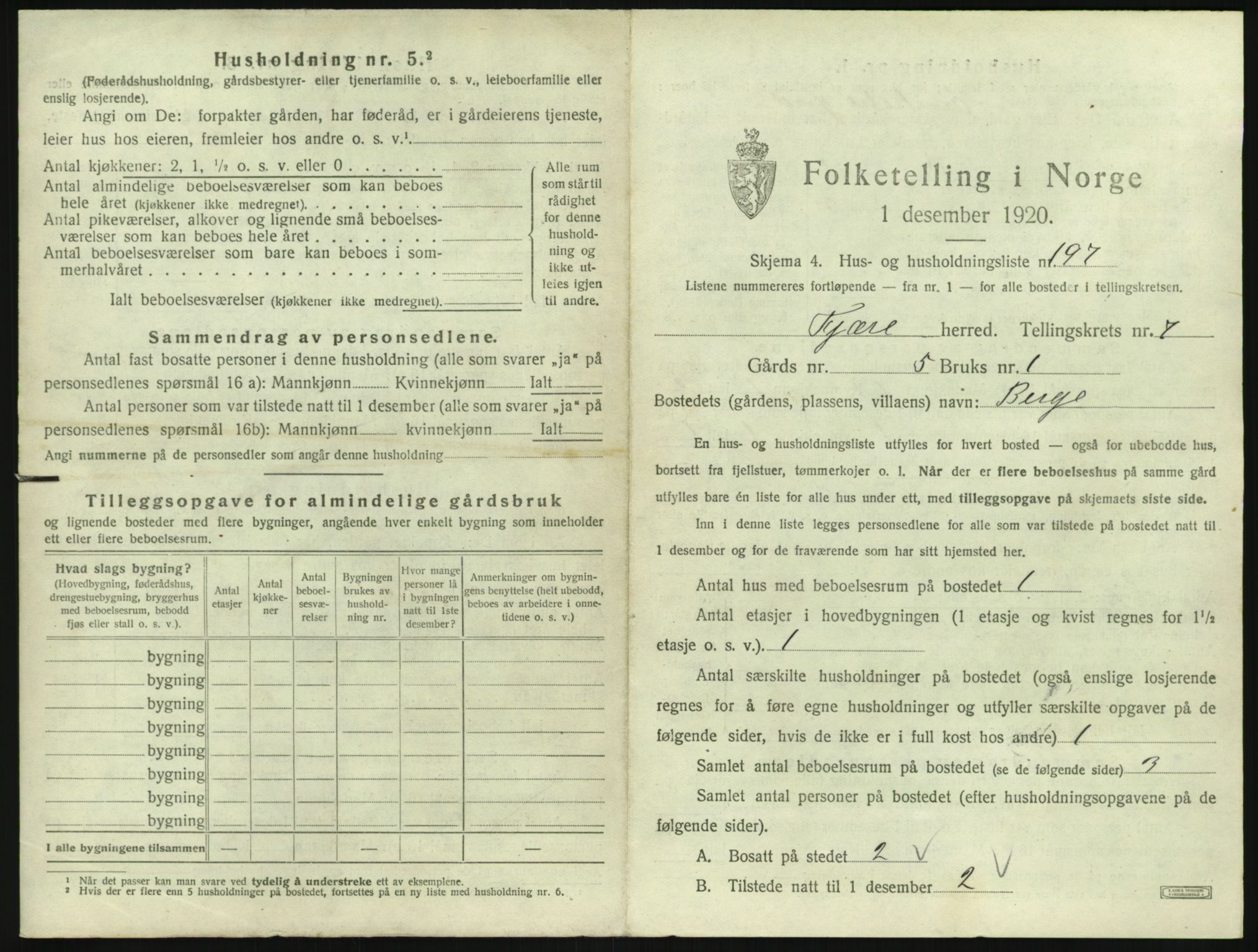 SAK, 1920 census for Fjære, 1920, p. 1637