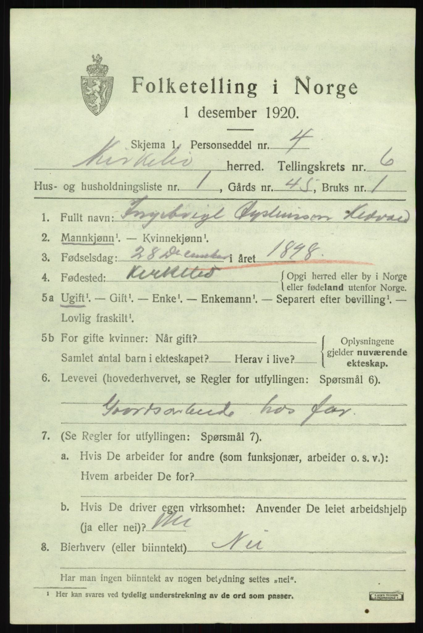 SAB, 1920 census for Kyrkjebø, 1920, p. 2923