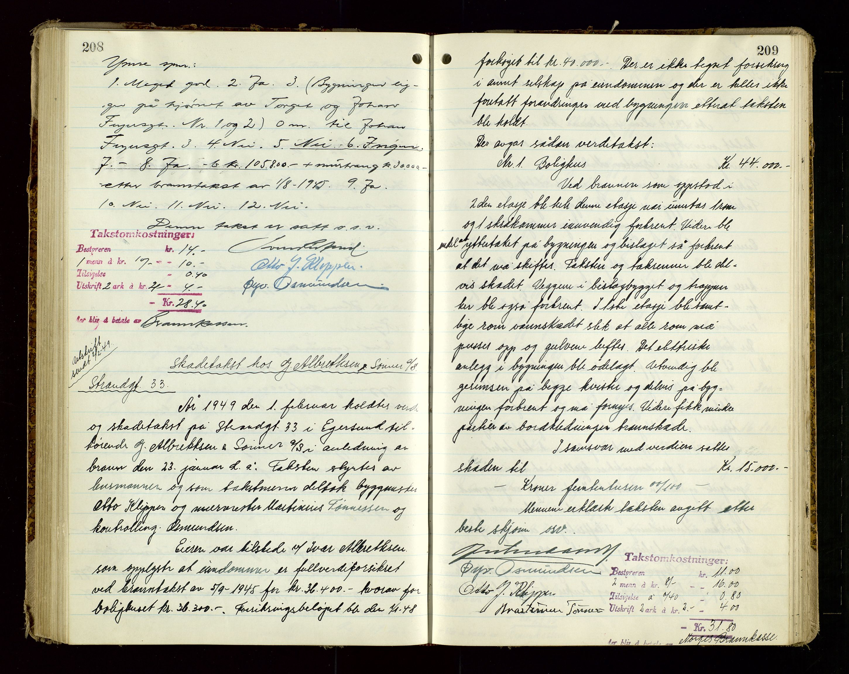 Eigersund lensmannskontor, SAST/A-100171/God/L0013: "Branntakstprotokoll", 1944-1951, p. 208-209