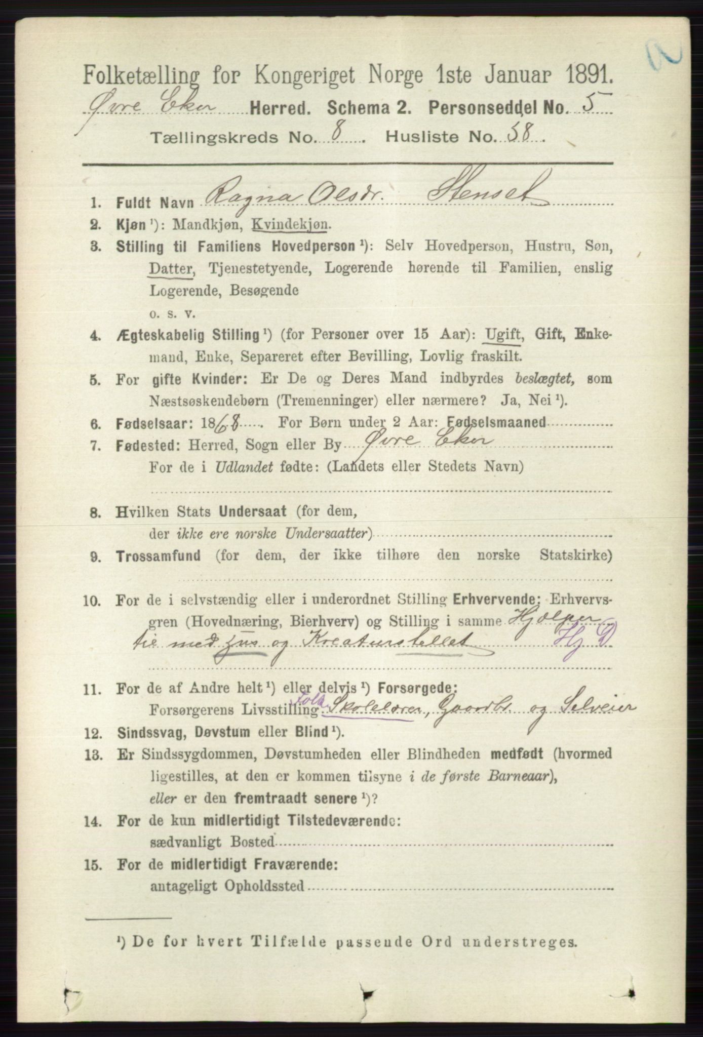 RA, 1891 census for 0624 Øvre Eiker, 1891, p. 3570