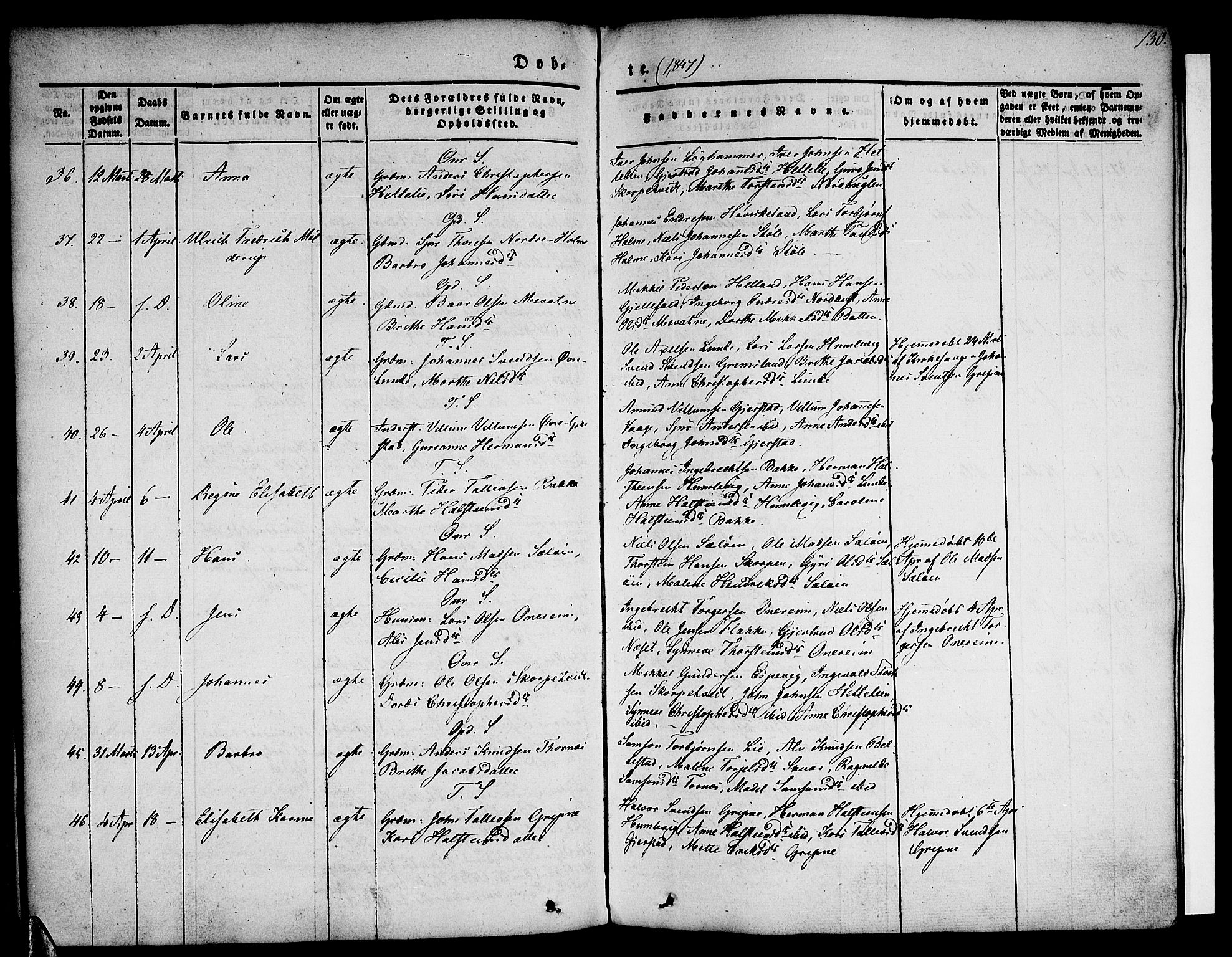Tysnes sokneprestembete, AV/SAB-A-78601/H/Haa: Parish register (official) no. A 9, 1837-1848, p. 130