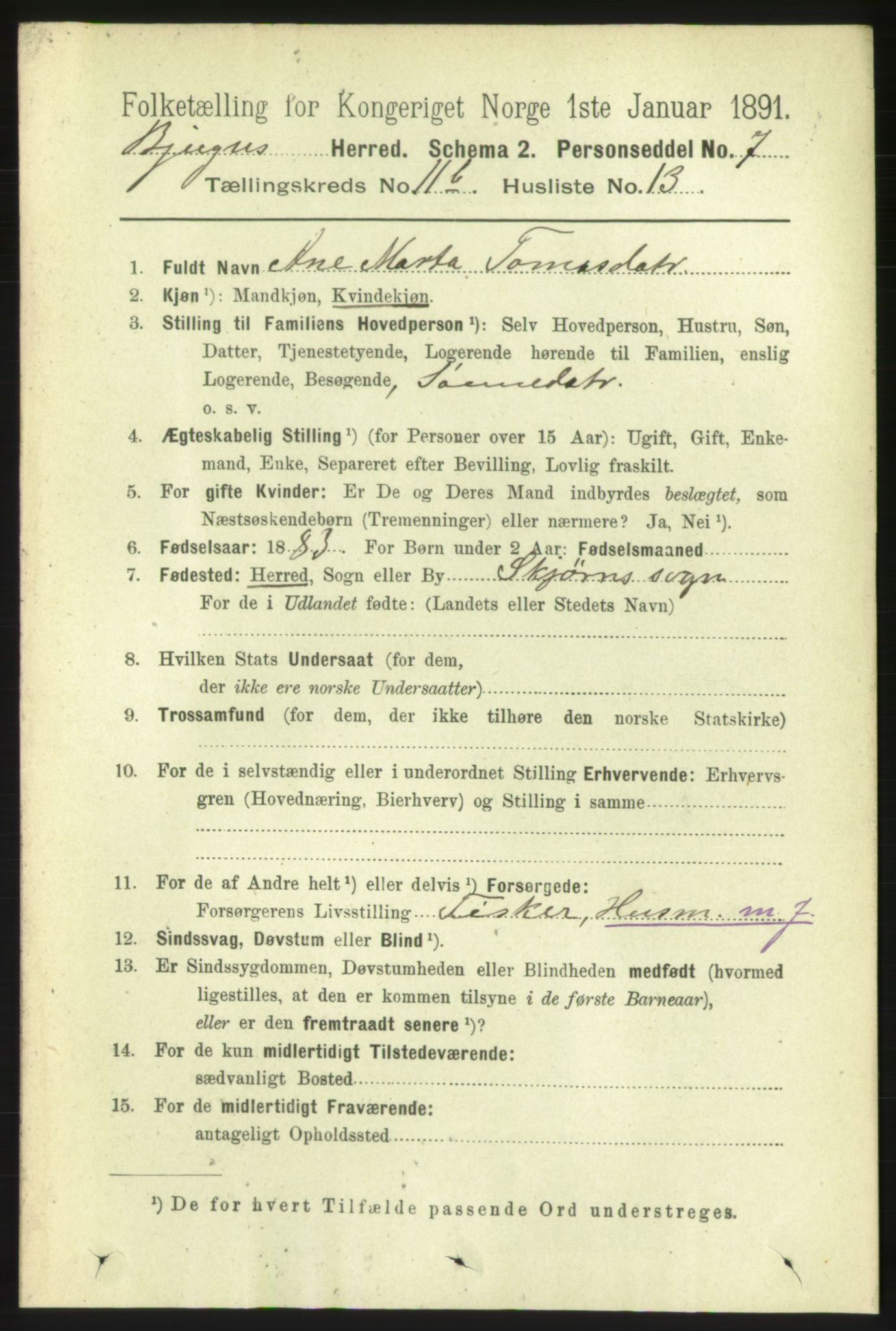 RA, 1891 census for 1627 Bjugn, 1891, p. 3246