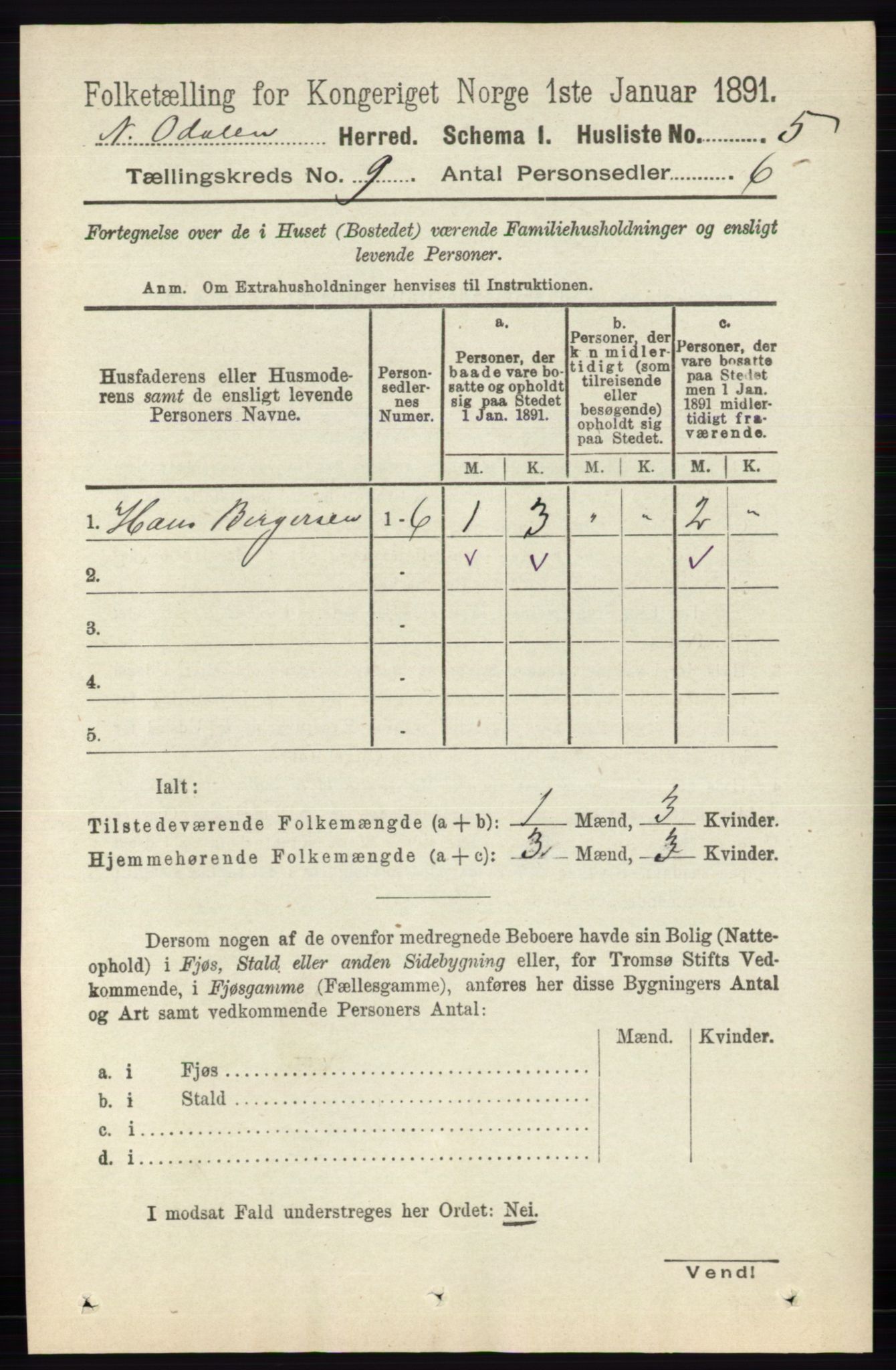 RA, 1891 census for 0418 Nord-Odal, 1891, p. 3939