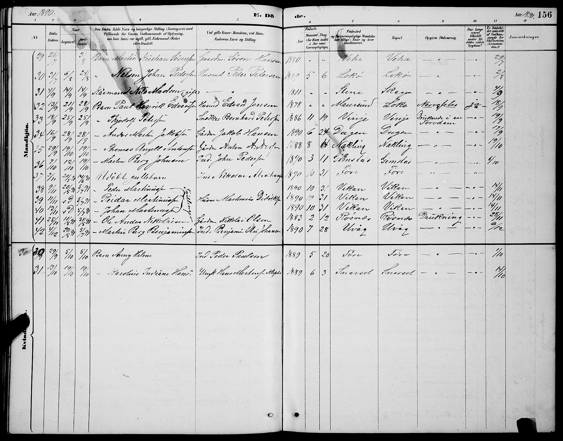 Ministerialprotokoller, klokkerbøker og fødselsregistre - Nordland, AV/SAT-A-1459/891/L1315: Parish register (copy) no. 891C04, 1886-1893, p. 156