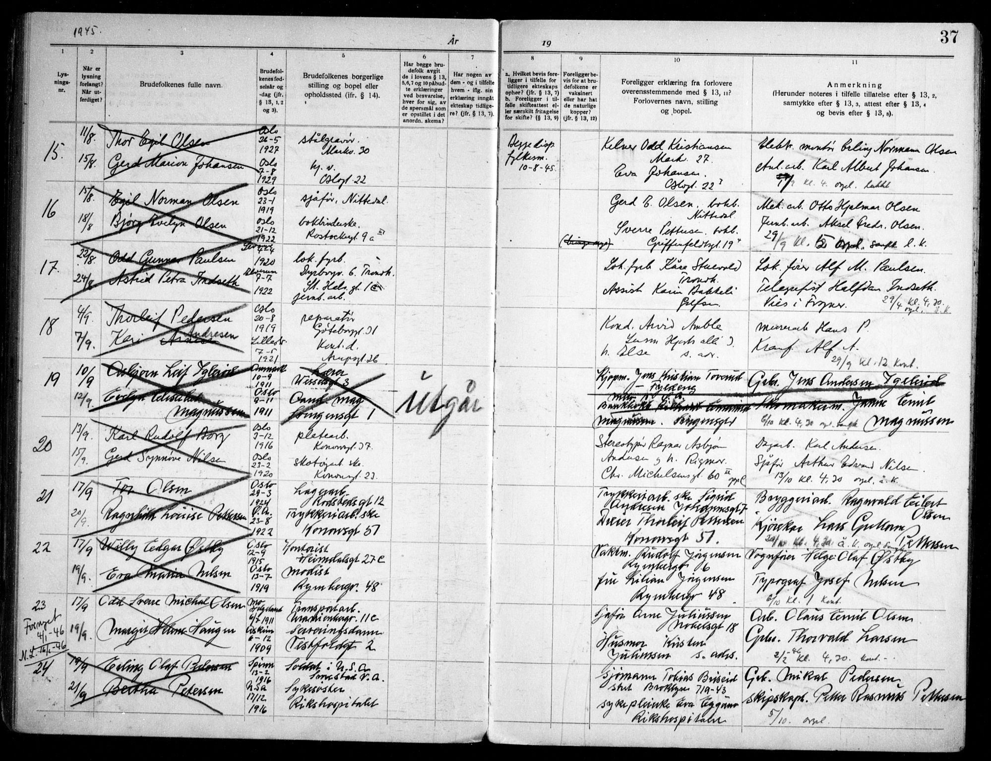 Gamlebyen prestekontor Kirkebøker, AV/SAO-A-10884/H/Ha/L0003: Banns register no. 3, 1936-1959, p. 37