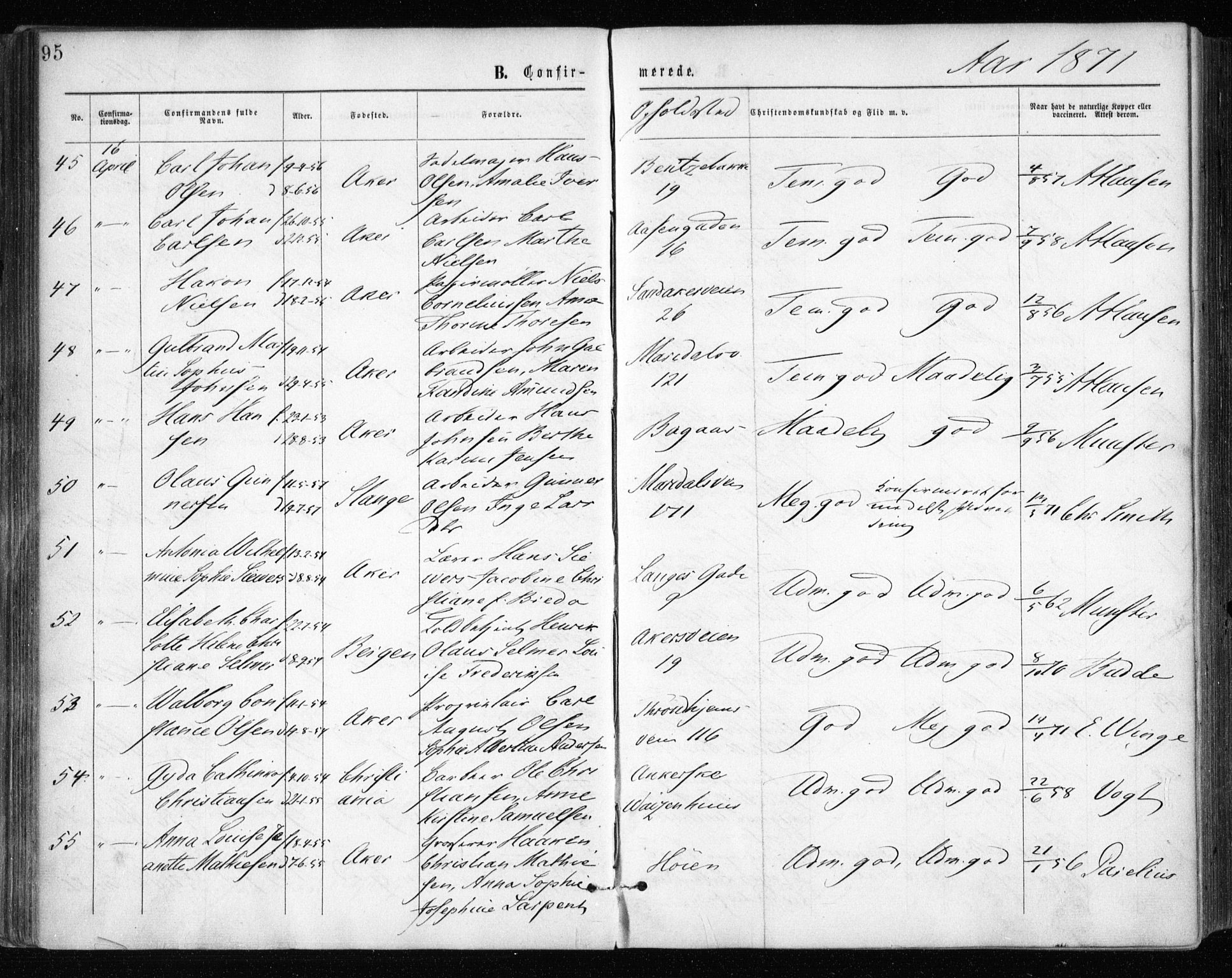 Gamle Aker prestekontor Kirkebøker, AV/SAO-A-10617a/F/L0003: Parish register (official) no. 3, 1865-1873, p. 95