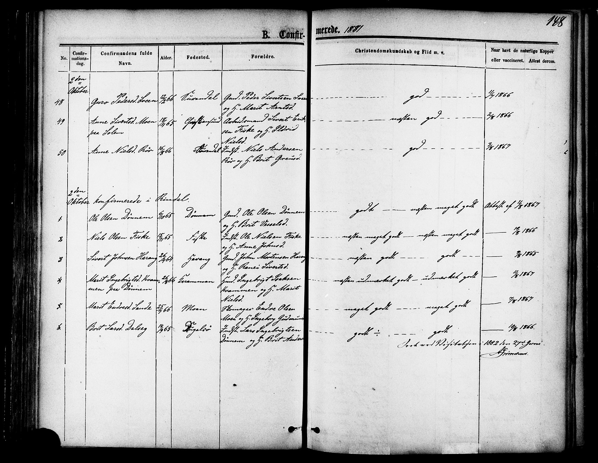 Ministerialprotokoller, klokkerbøker og fødselsregistre - Møre og Romsdal, AV/SAT-A-1454/595/L1046: Parish register (official) no. 595A08, 1874-1884, p. 148