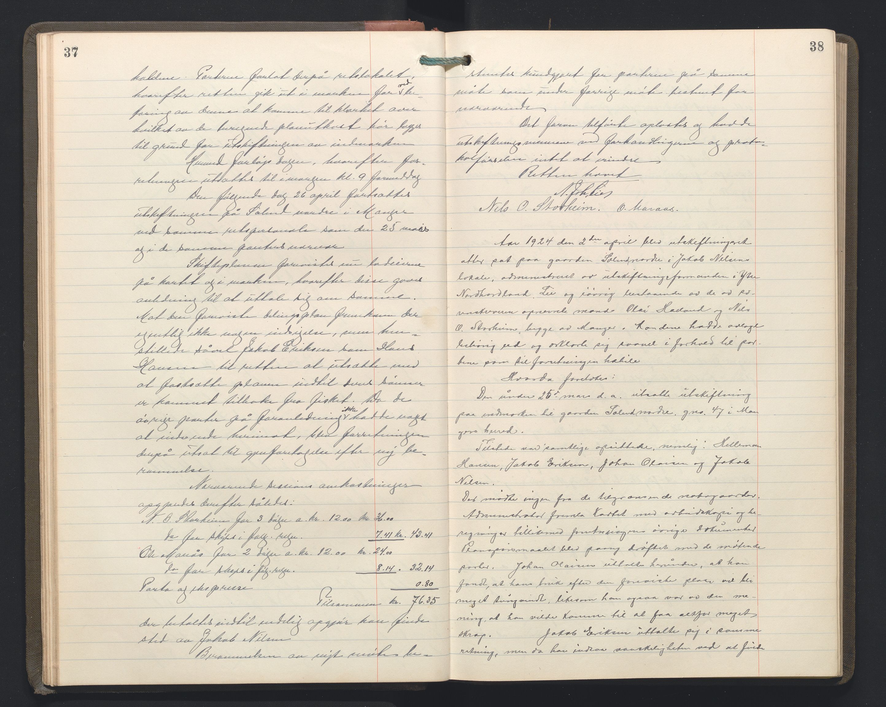 Hordaland jordskiftedøme - II Ytre Nordhordland jordskiftedistrikt, AV/SAB-A-6901/A/Aa/L0034: Forhandlingsprotokoll, 1923-1925, p. 37-38