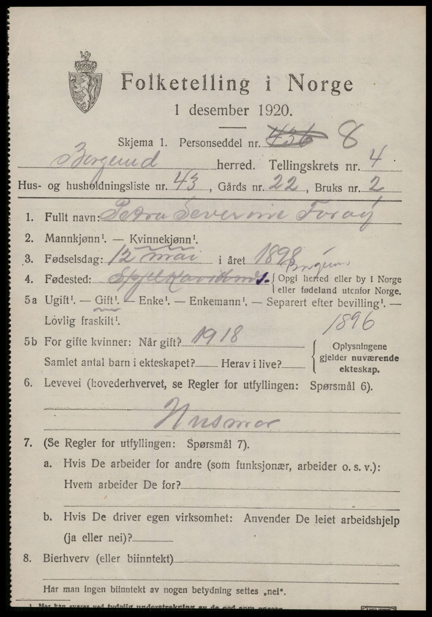 SAT, 1920 census for Borgund, 1920, p. 4438