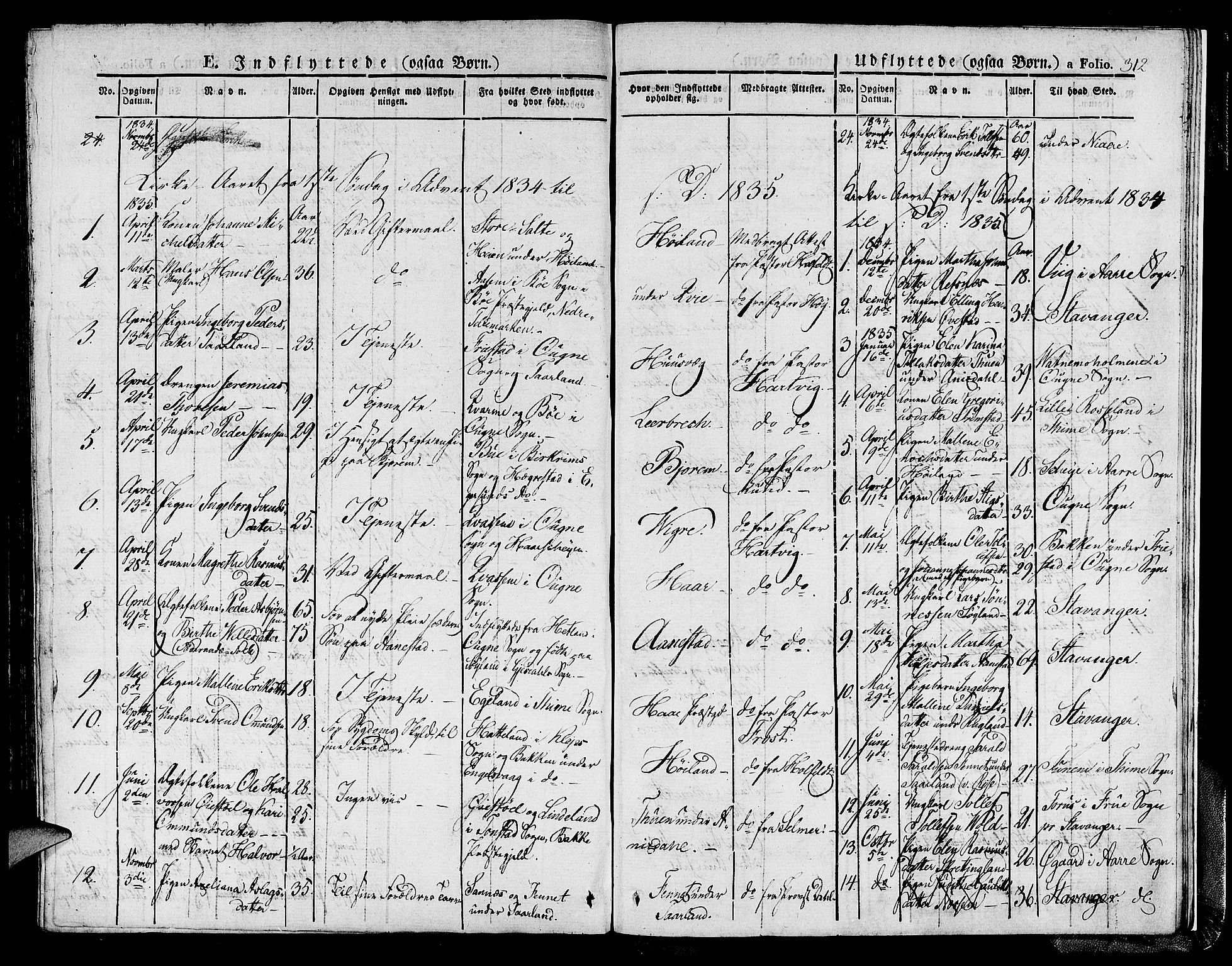Hå sokneprestkontor, SAST/A-101801/001/30BA/L0004: Parish register (official) no. A 4.1 /1, 1826-1841, p. 312