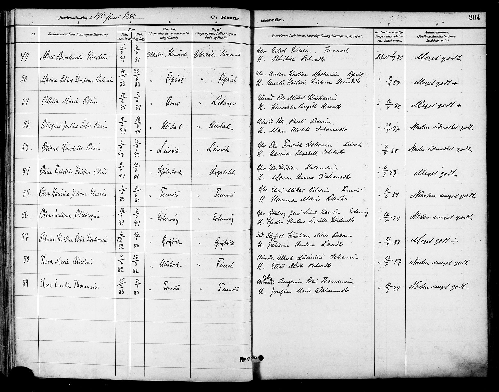 Ministerialprotokoller, klokkerbøker og fødselsregistre - Nordland, AV/SAT-A-1459/805/L0101: Parish register (official) no. 805A07, 1892-1899, p. 204