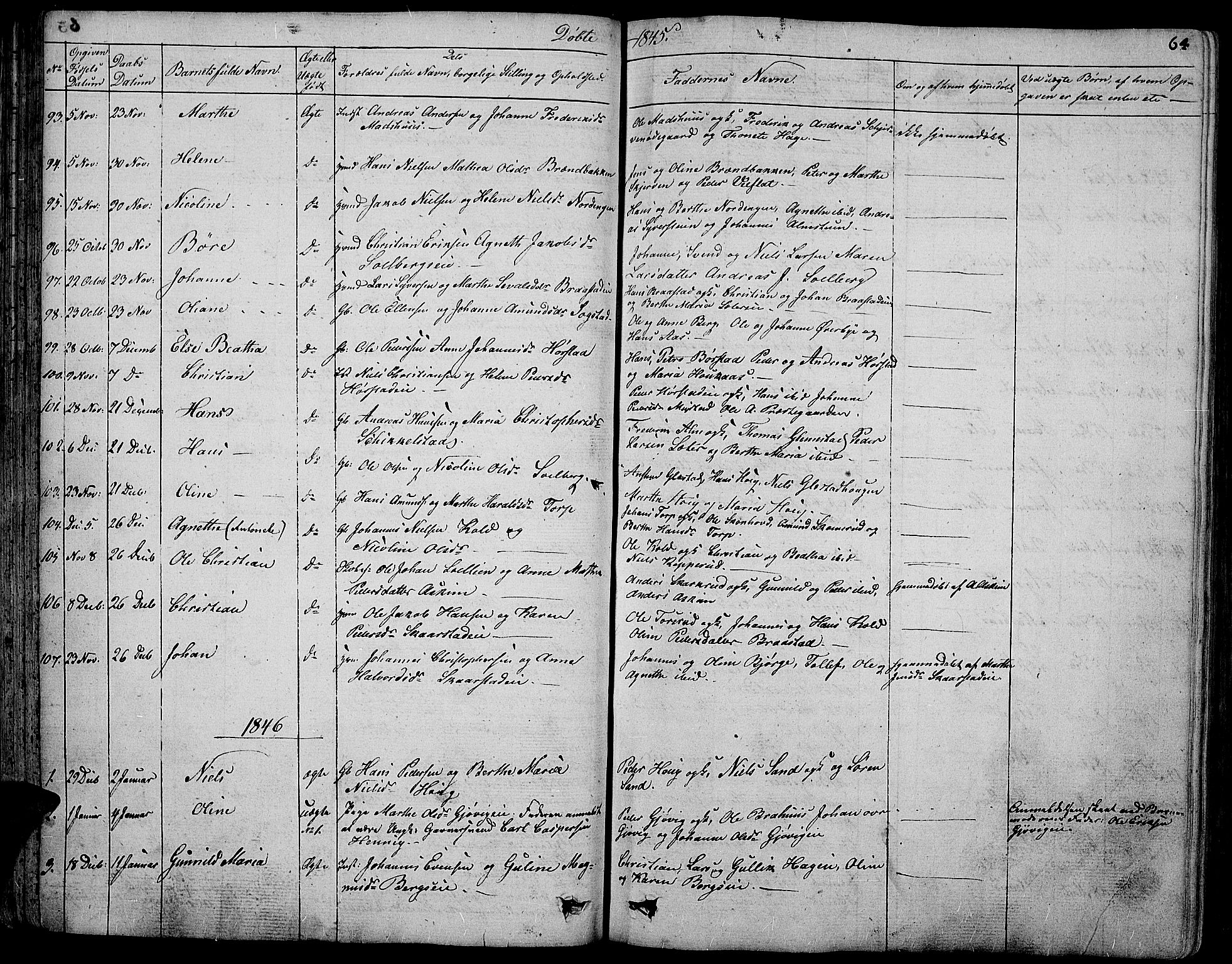 Vardal prestekontor, SAH/PREST-100/H/Ha/Hab/L0004: Parish register (copy) no. 4, 1831-1853, p. 64