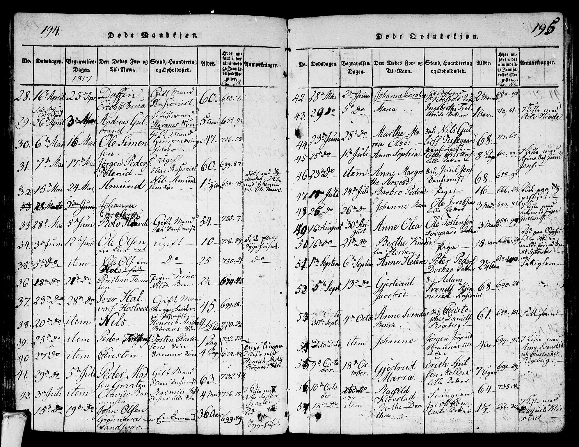 Kongsberg kirkebøker, AV/SAKO-A-22/G/Ga/L0001: Parish register (copy) no. 1, 1816-1839, p. 194-195