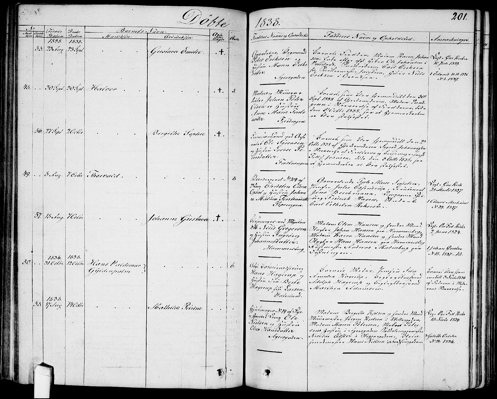 Garnisonsmenigheten Kirkebøker, AV/SAO-A-10846/G/Ga/L0004: Parish register (copy) no. 4, 1828-1840, p. 201