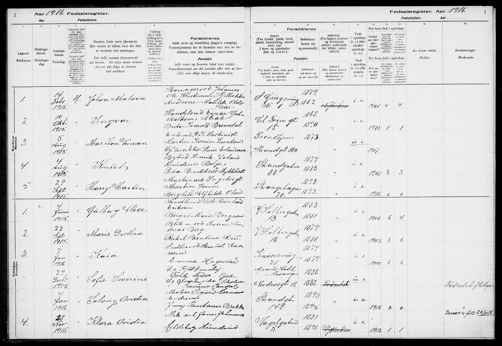 Nykirken Sokneprestembete, SAB/A-77101/I/Id/L00A1: Birth register no. A 1, 1916-1922, p. 1