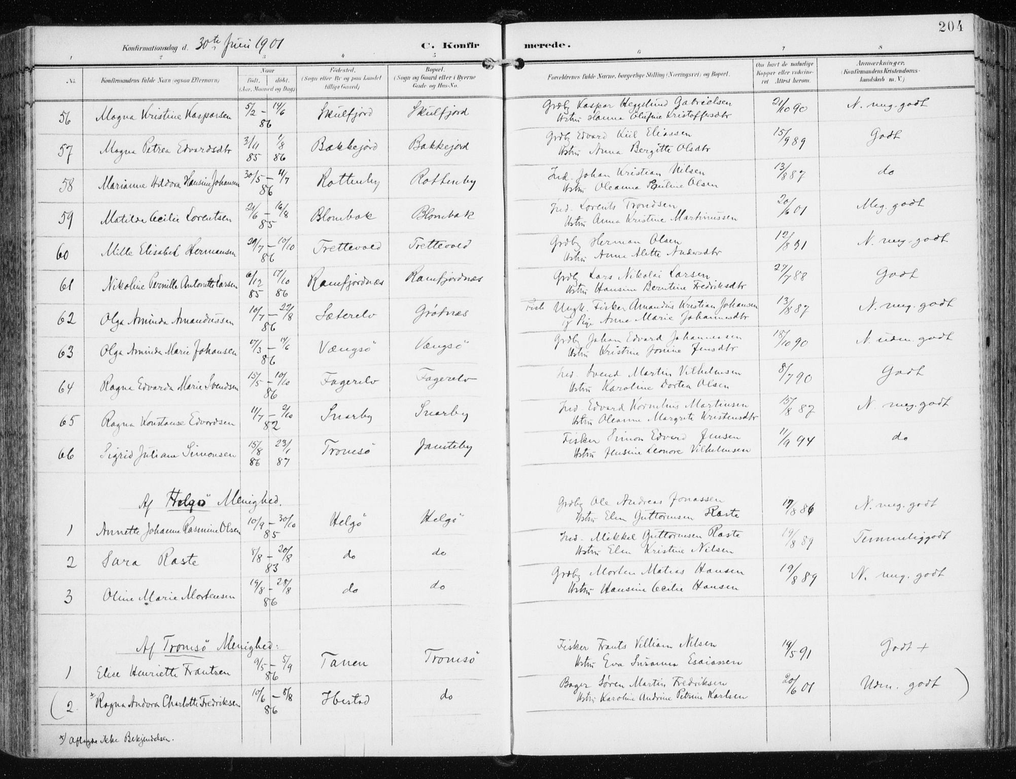 Tromsøysund sokneprestkontor, AV/SATØ-S-1304/G/Ga/L0006kirke: Parish register (official) no. 6, 1897-1906, p. 204