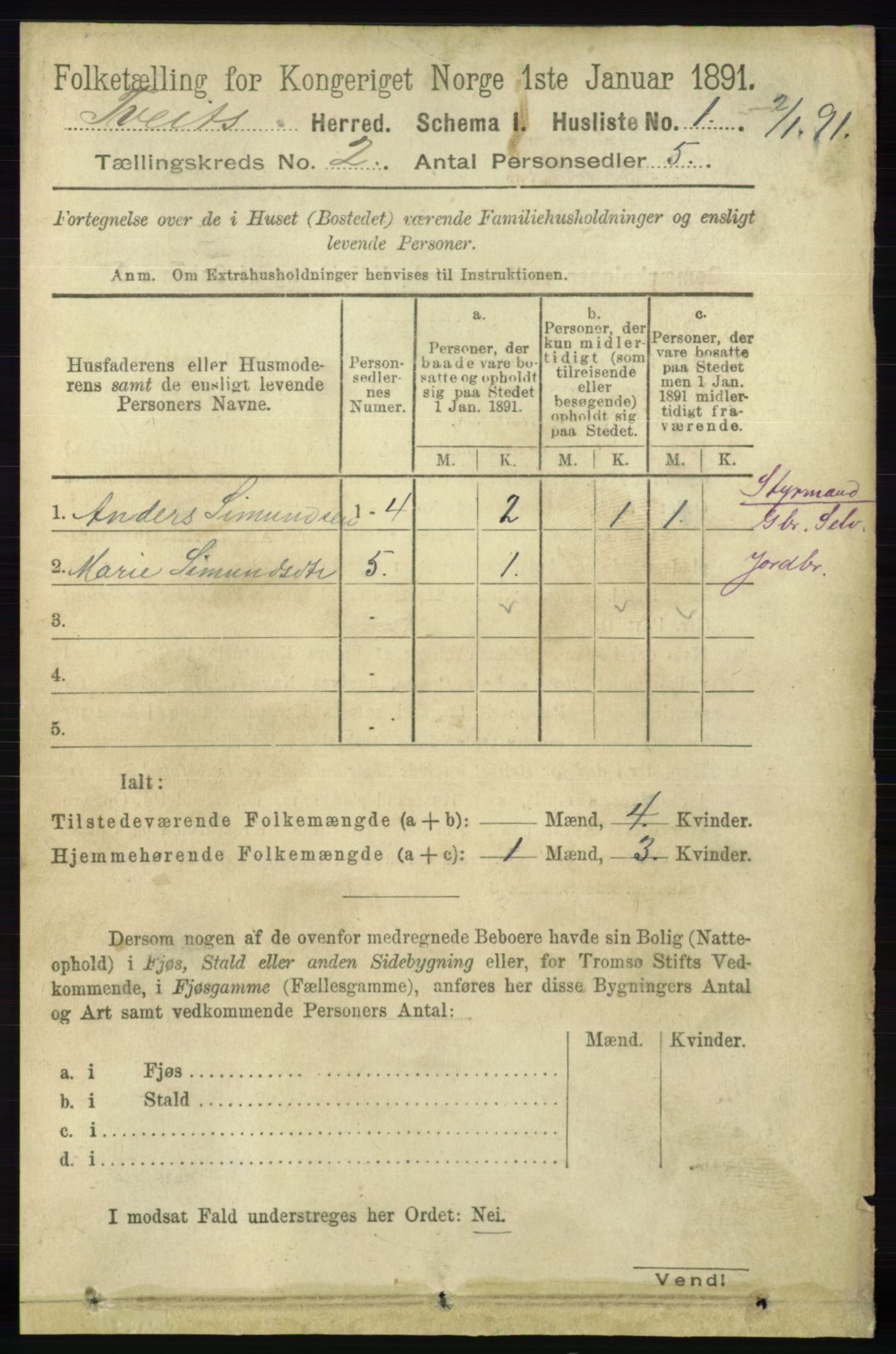 RA, 1891 census for 1013 Tveit, 1891, p. 414