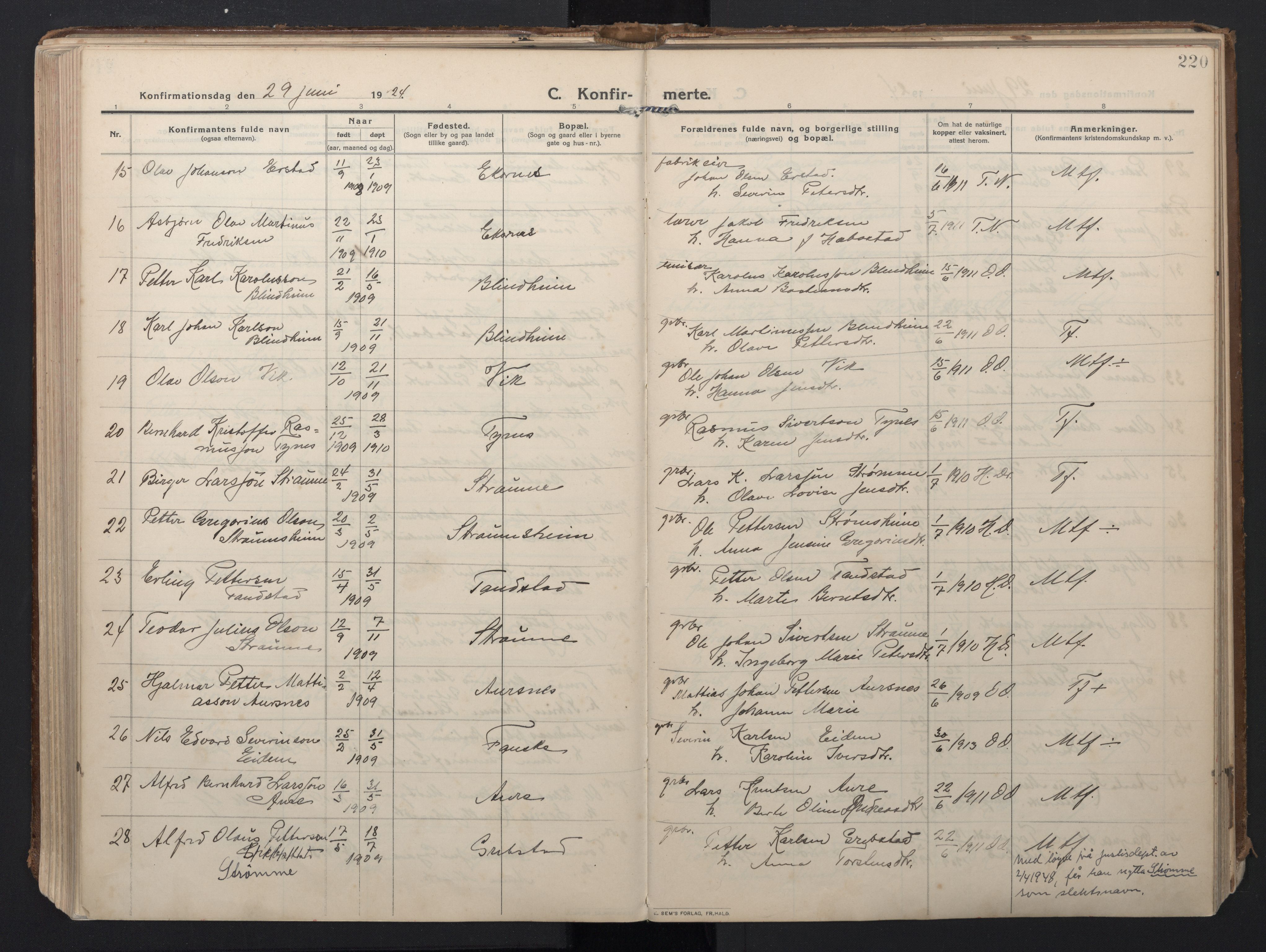 Ministerialprotokoller, klokkerbøker og fødselsregistre - Møre og Romsdal, AV/SAT-A-1454/523/L0337: Parish register (official) no. 523A04, 1911-1929, p. 220