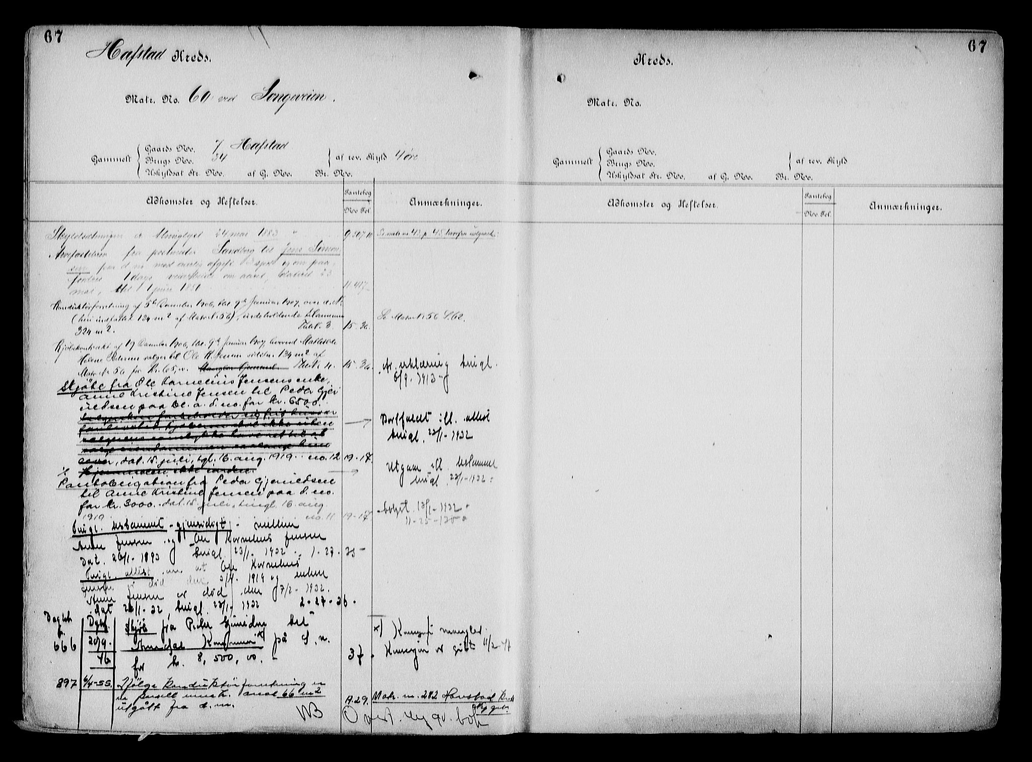 Arendal byfogd, AV/SAK-1222-0001/G/Ga/L0015: Mortgage register no. 13, 1860-1960, p. 67