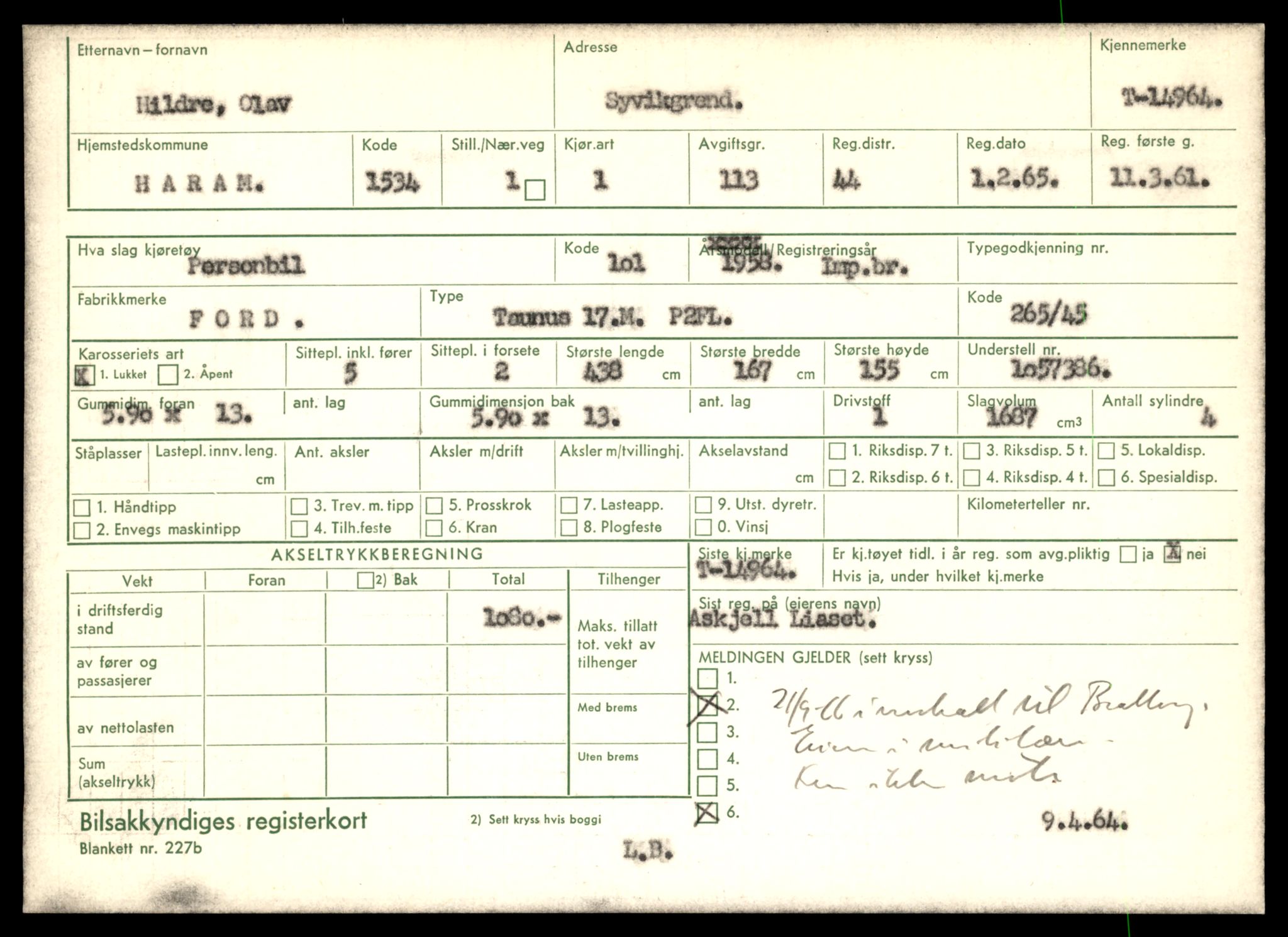 Møre og Romsdal vegkontor - Ålesund trafikkstasjon, AV/SAT-A-4099/F/Fe/L0049: Registreringskort for kjøretøy T 14864 - T 18613, 1927-1998, p. 2357