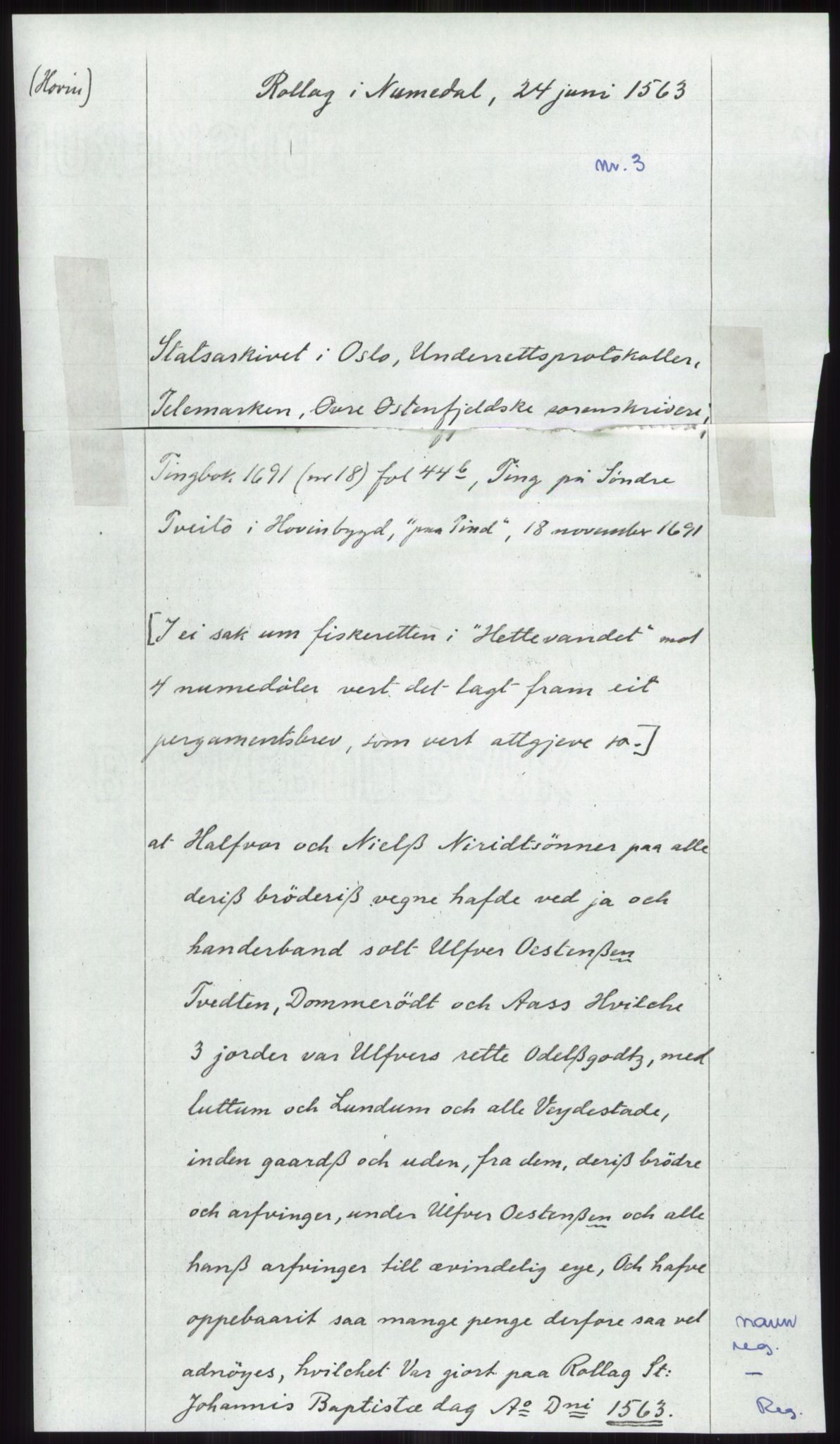 Samlinger til kildeutgivelse, Diplomavskriftsamlingen, AV/RA-EA-4053/H/Ha, p. 3069