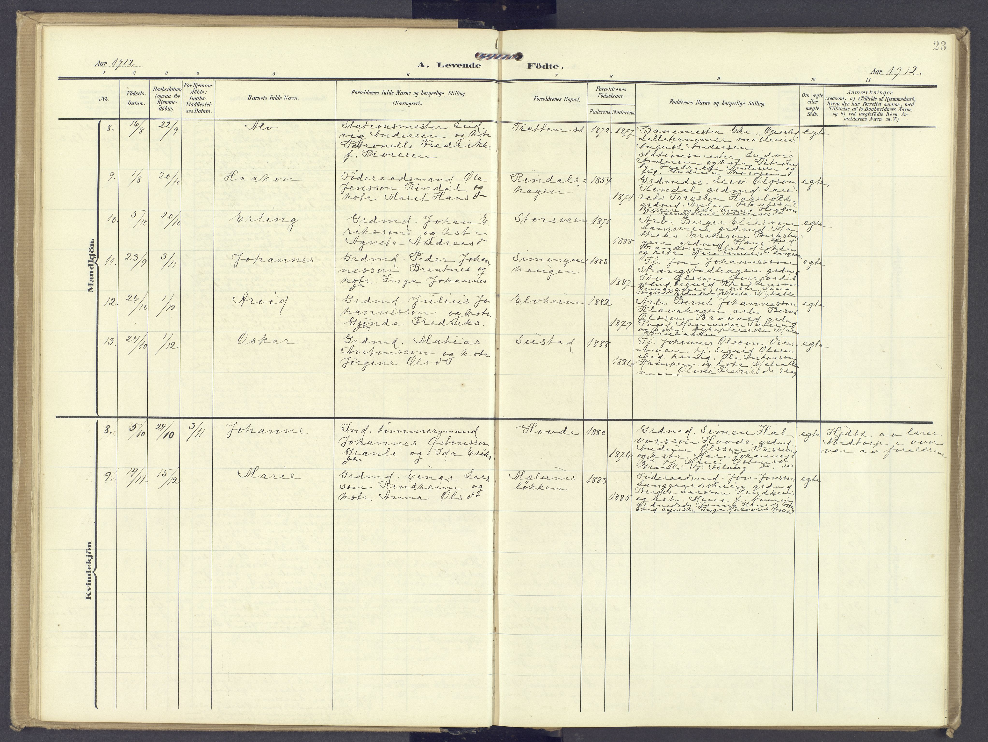 Øyer prestekontor, AV/SAH-PREST-084/H/Ha/Haa/L0013: Parish register (official) no. 13, 1905-1920, p. 23