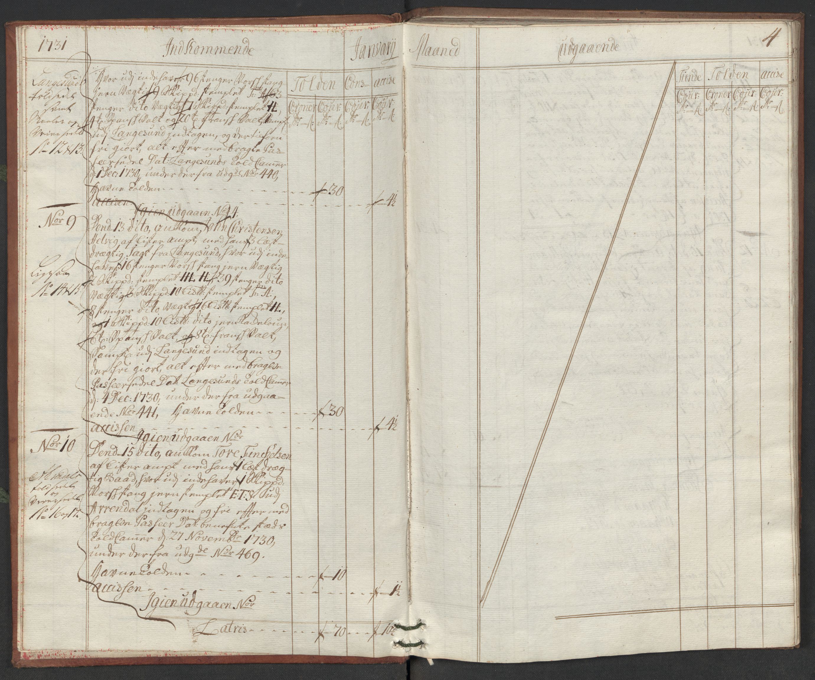 Generaltollkammeret, tollregnskaper, AV/RA-EA-5490/R19/L0006/0001: Tollregnskaper Flekkefjord / Hovedtollbok, 1731, p. 3b-4a