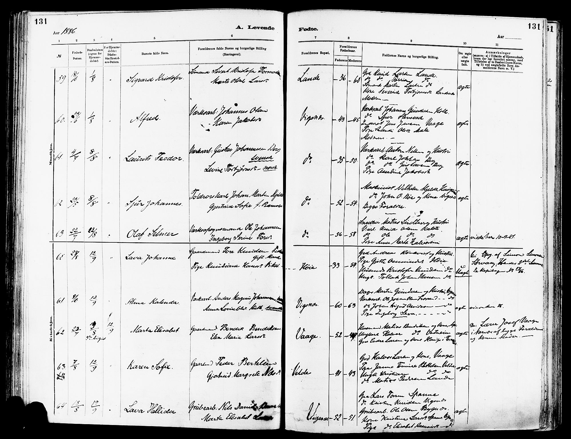 Avaldsnes sokneprestkontor, AV/SAST-A -101851/H/Ha/Haa/L0014: Parish register (official) no. A 14, 1880-1889, p. 131