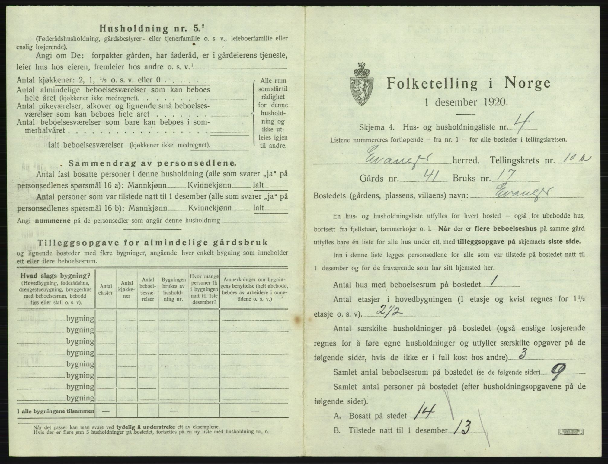 SAB, 1920 census for Evanger, 1920, p. 463