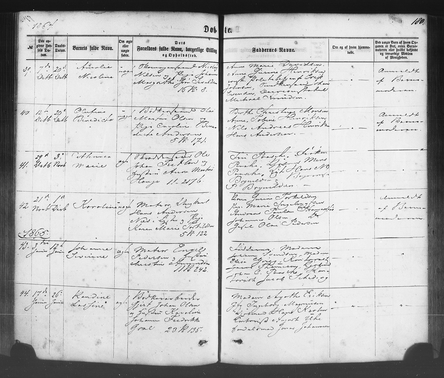 Fødselsstiftelsens sokneprestembete*, SAB/-: Parish register (official) no. A 1, 1863-1883, p. 180