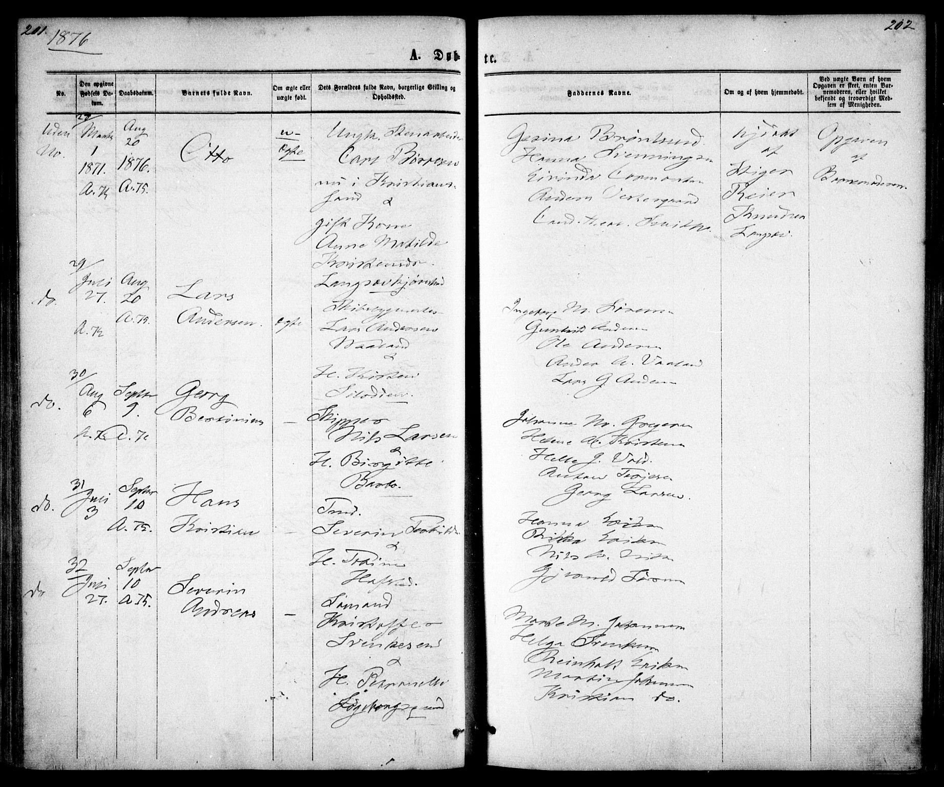 Tromøy sokneprestkontor, AV/SAK-1111-0041/F/Fa/L0008: Parish register (official) no. A 8, 1870-1877, p. 201-202