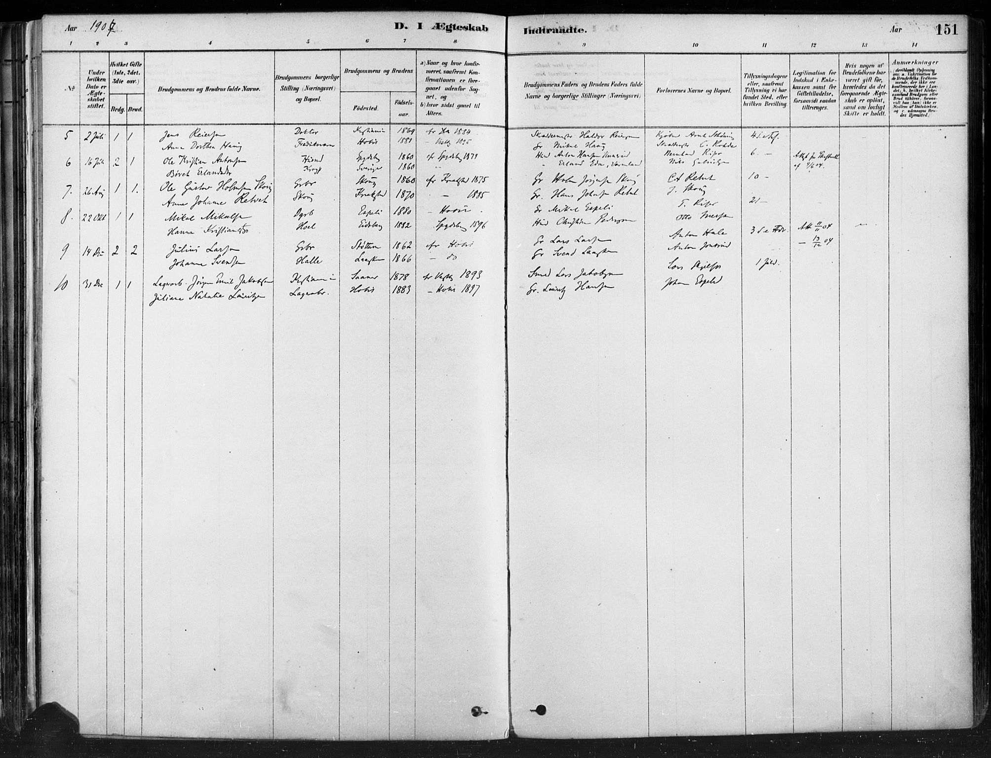 Hobøl prestekontor Kirkebøker, AV/SAO-A-2002/F/Fa/L0005: Parish register (official) no. I 5, 1878-1904, p. 151