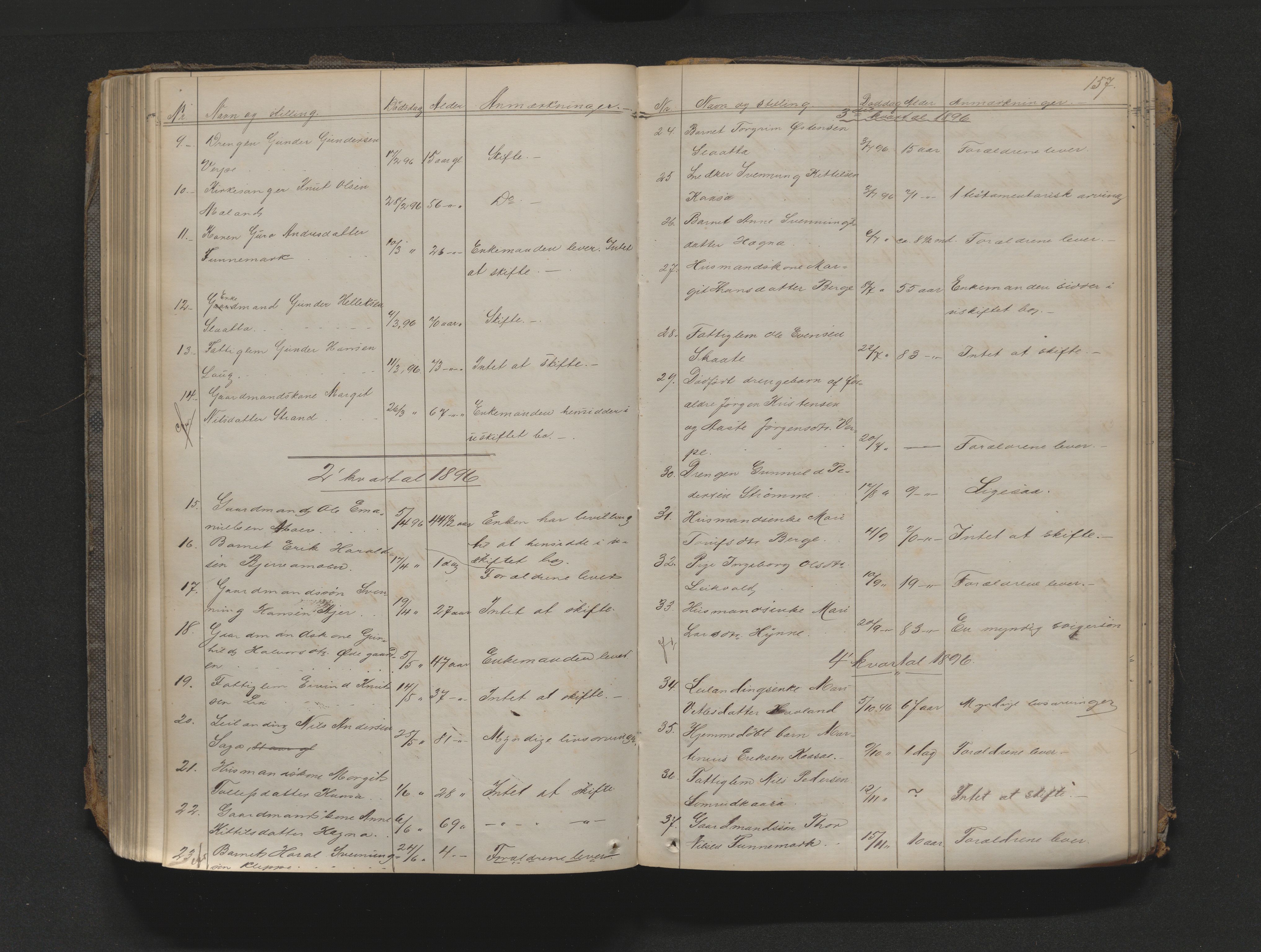 Nedre Telemark sorenskriveri, AV/SAKO-A-135/H/Ha/Haa/L0001: Dødsanmeldeldelsesprotokoll, 1867-1901, p. 156b-157a