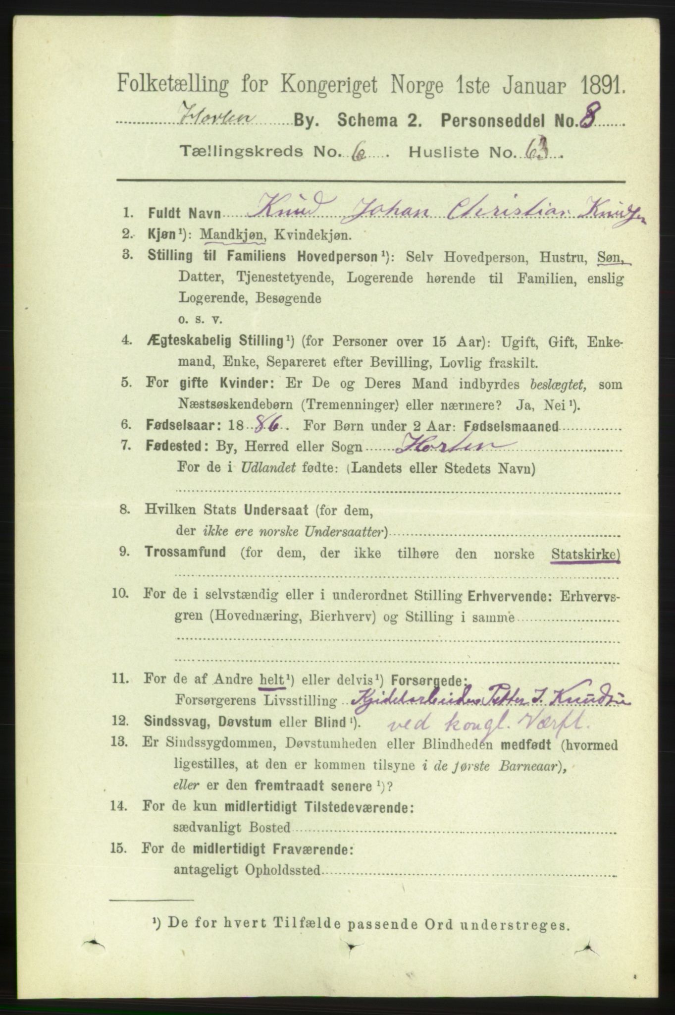 RA, 1891 census for 0703 Horten, 1891, p. 4317