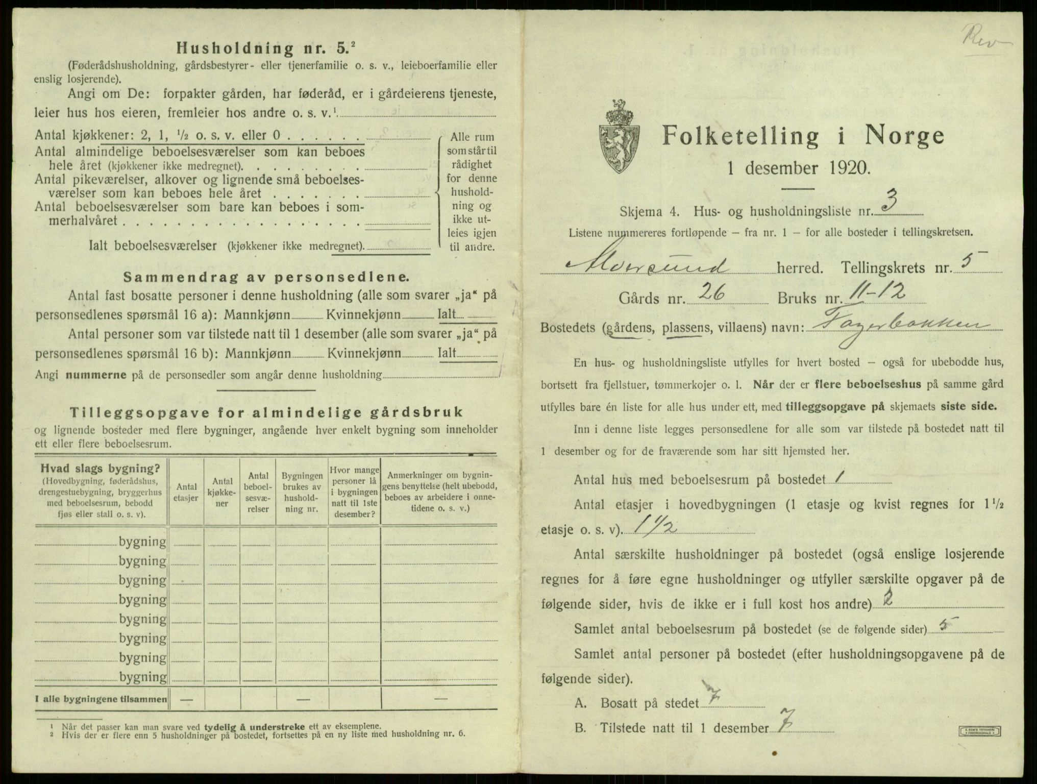 SAB, 1920 census for Alversund, 1920, p. 448