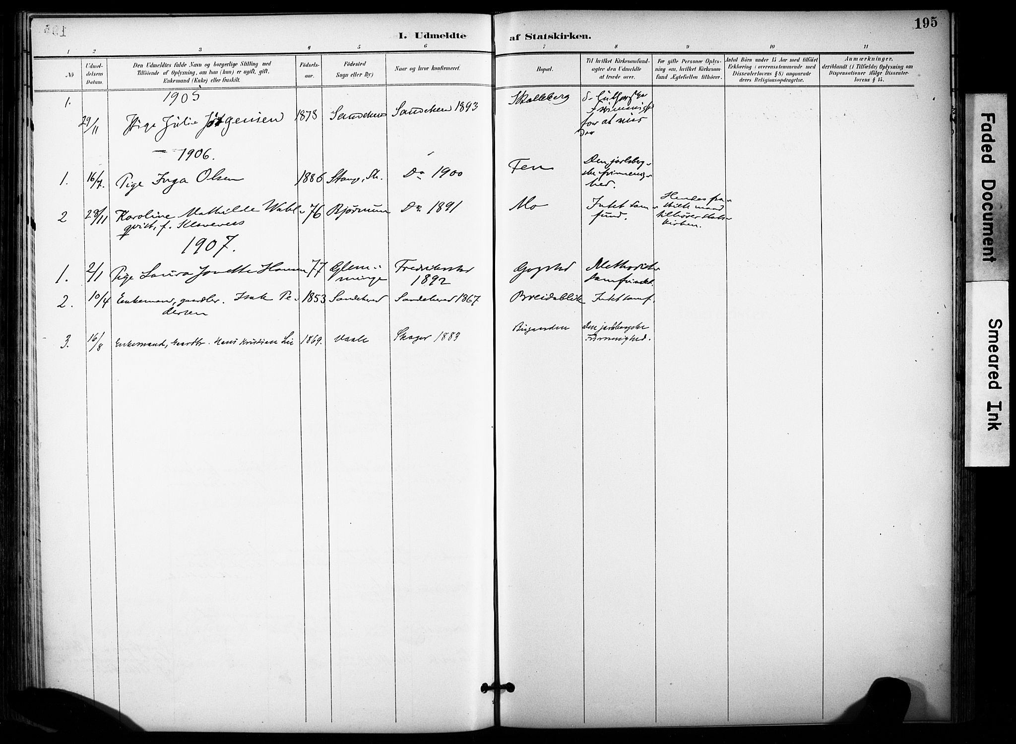 Sandar kirkebøker, SAKO/A-243/F/Fa/L0015: Parish register (official) no. 15, 1896-1907, p. 195