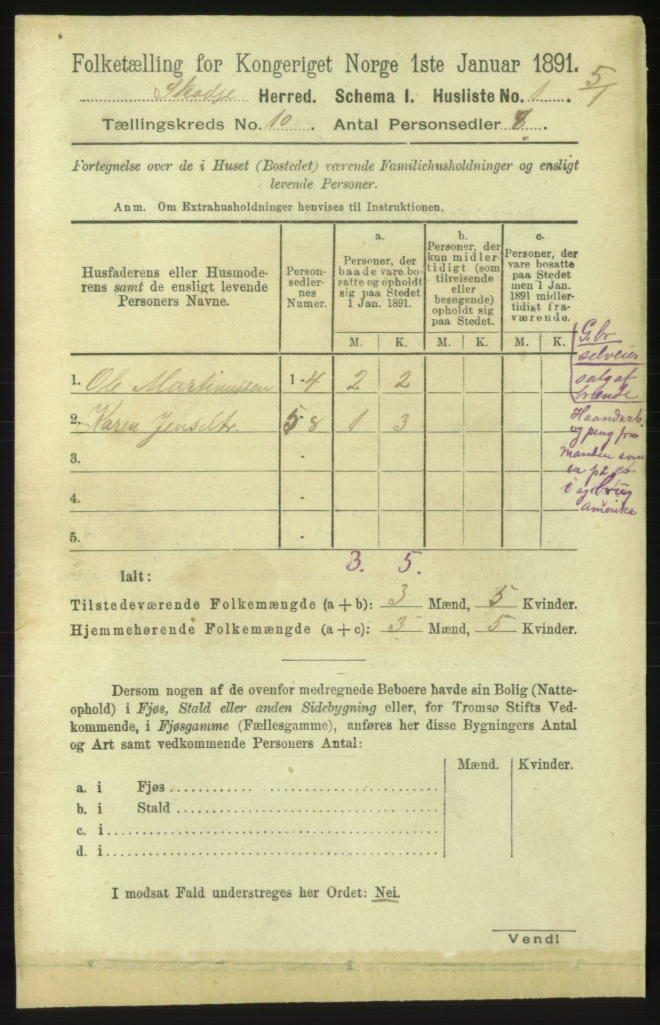 RA, 1891 census for 1529 Skodje, 1891, p. 1961