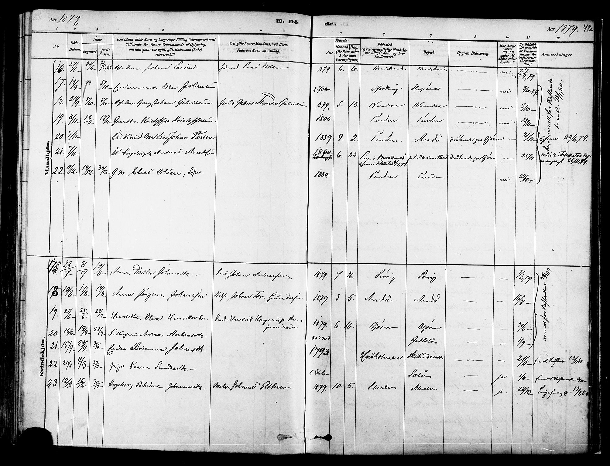 Ministerialprotokoller, klokkerbøker og fødselsregistre - Nordland, AV/SAT-A-1459/834/L0507: Parish register (official) no. 834A05, 1878-1892, p. 420