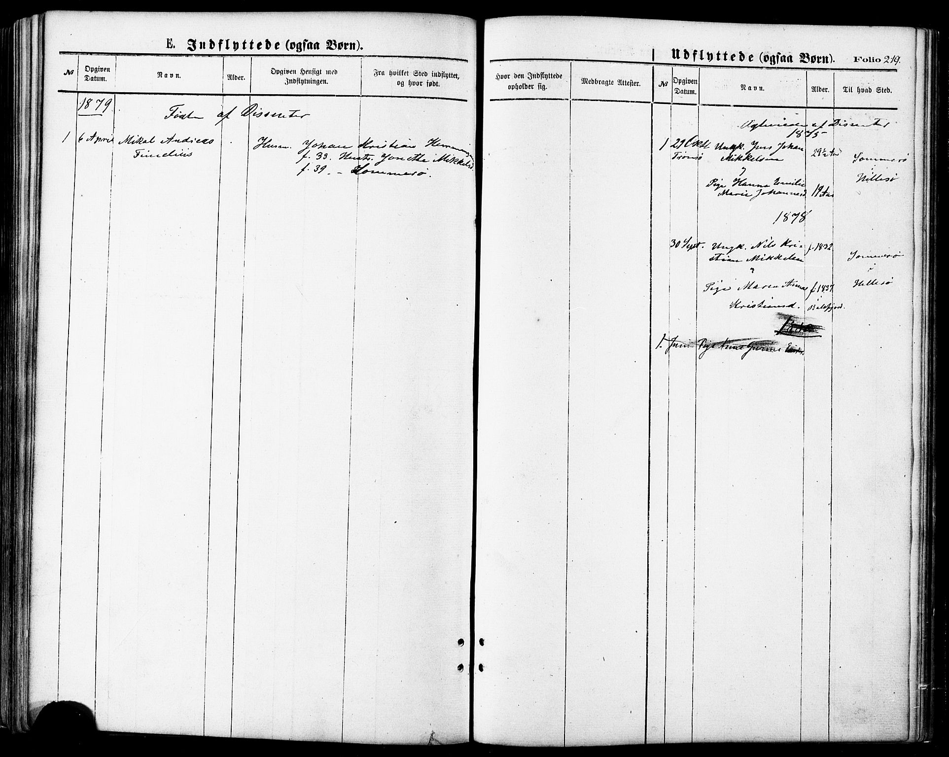 Lenvik sokneprestembete, SATØ/S-1310/H/Ha/Haa/L0010kirke: Parish register (official) no. 10, 1873-1880, p. 219