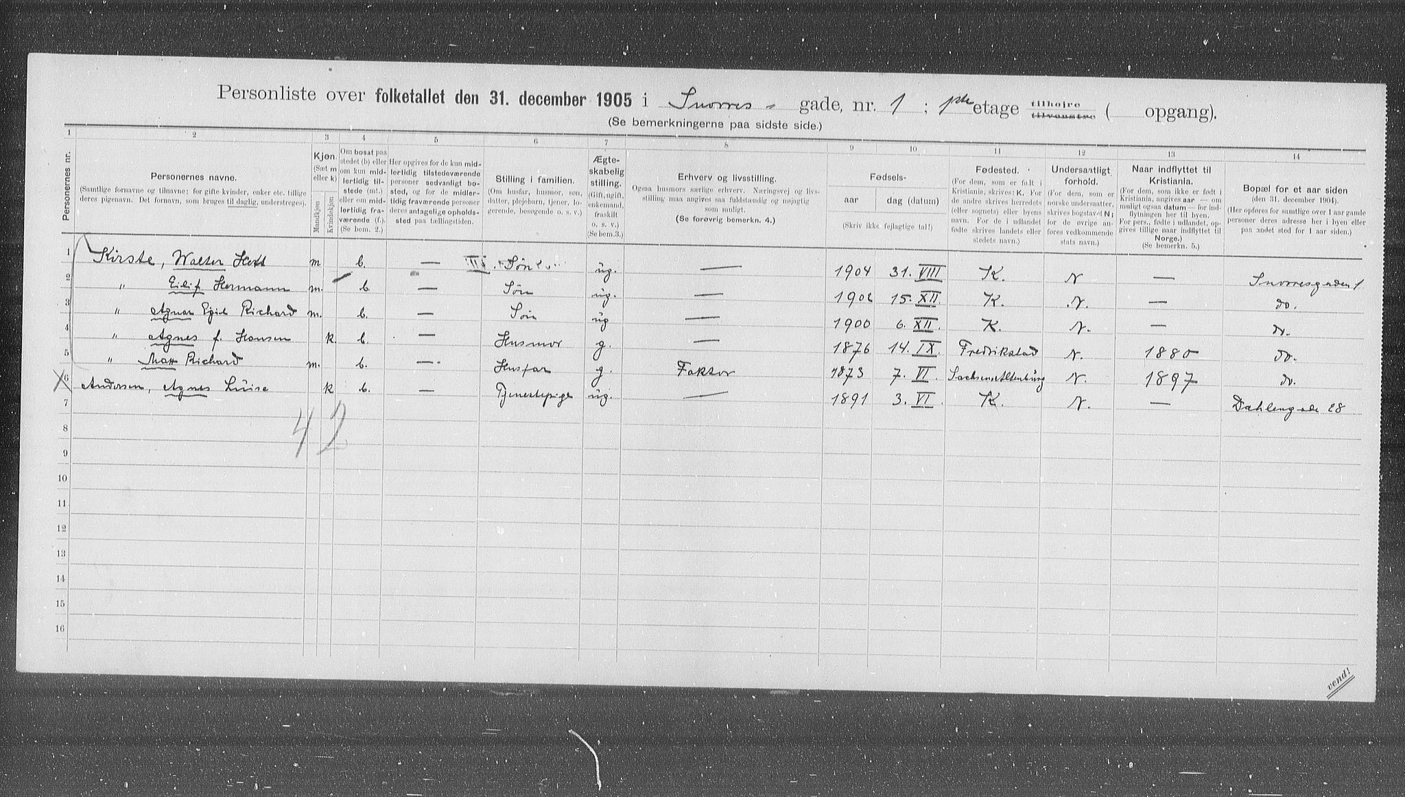 OBA, Municipal Census 1905 for Kristiania, 1905, p. 50899