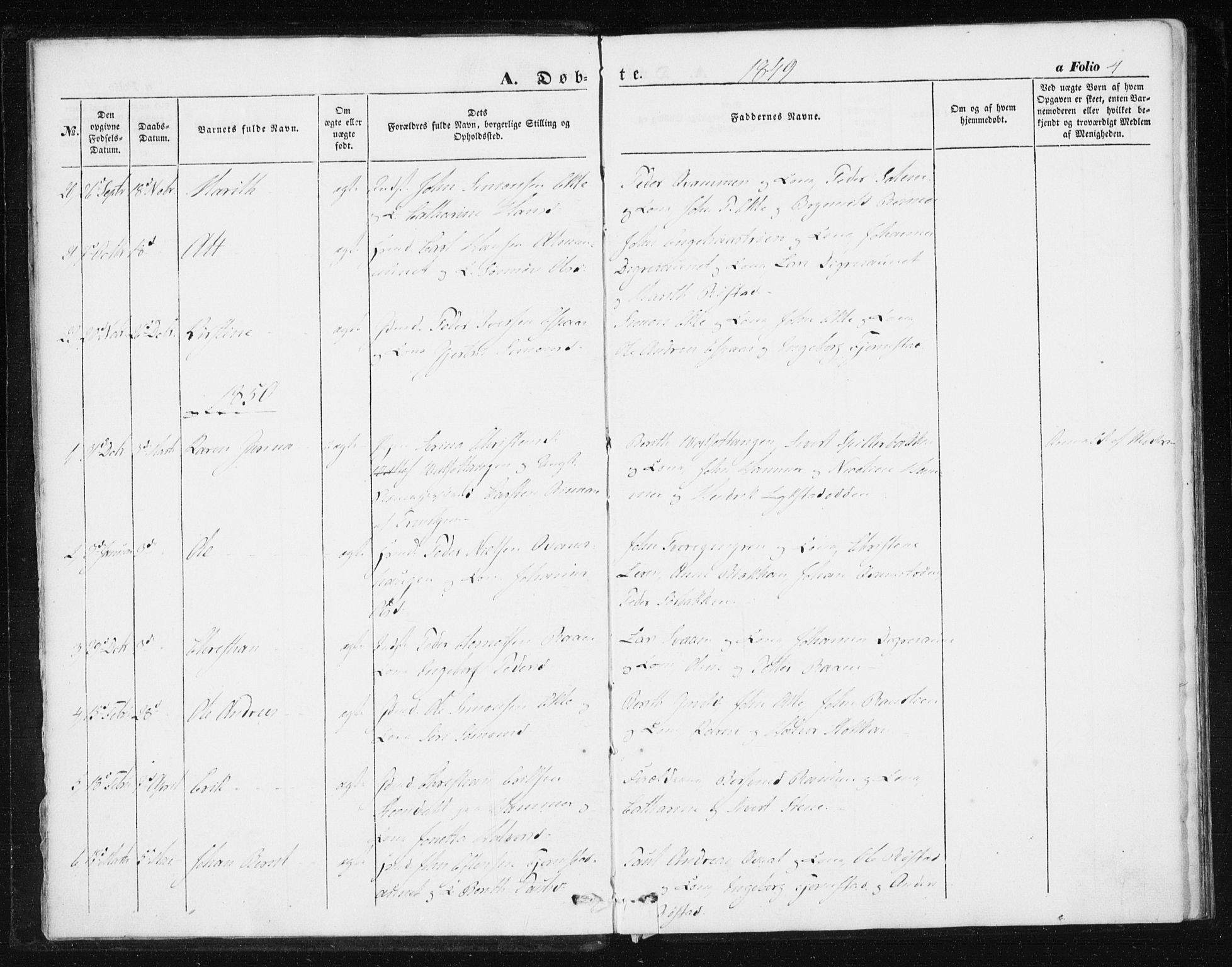 Ministerialprotokoller, klokkerbøker og fødselsregistre - Sør-Trøndelag, SAT/A-1456/608/L0332: Parish register (official) no. 608A01, 1848-1861, p. 4