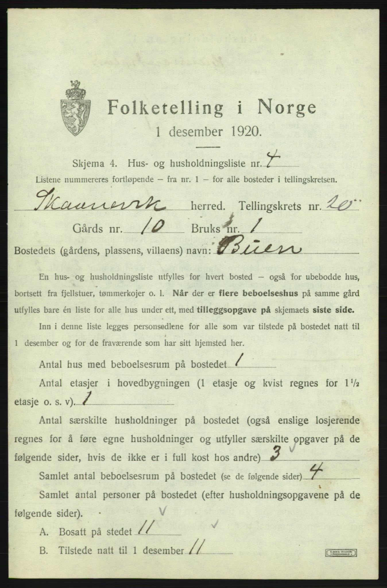 SAB, 1920 census for Skånevik, 1920, p. 2017