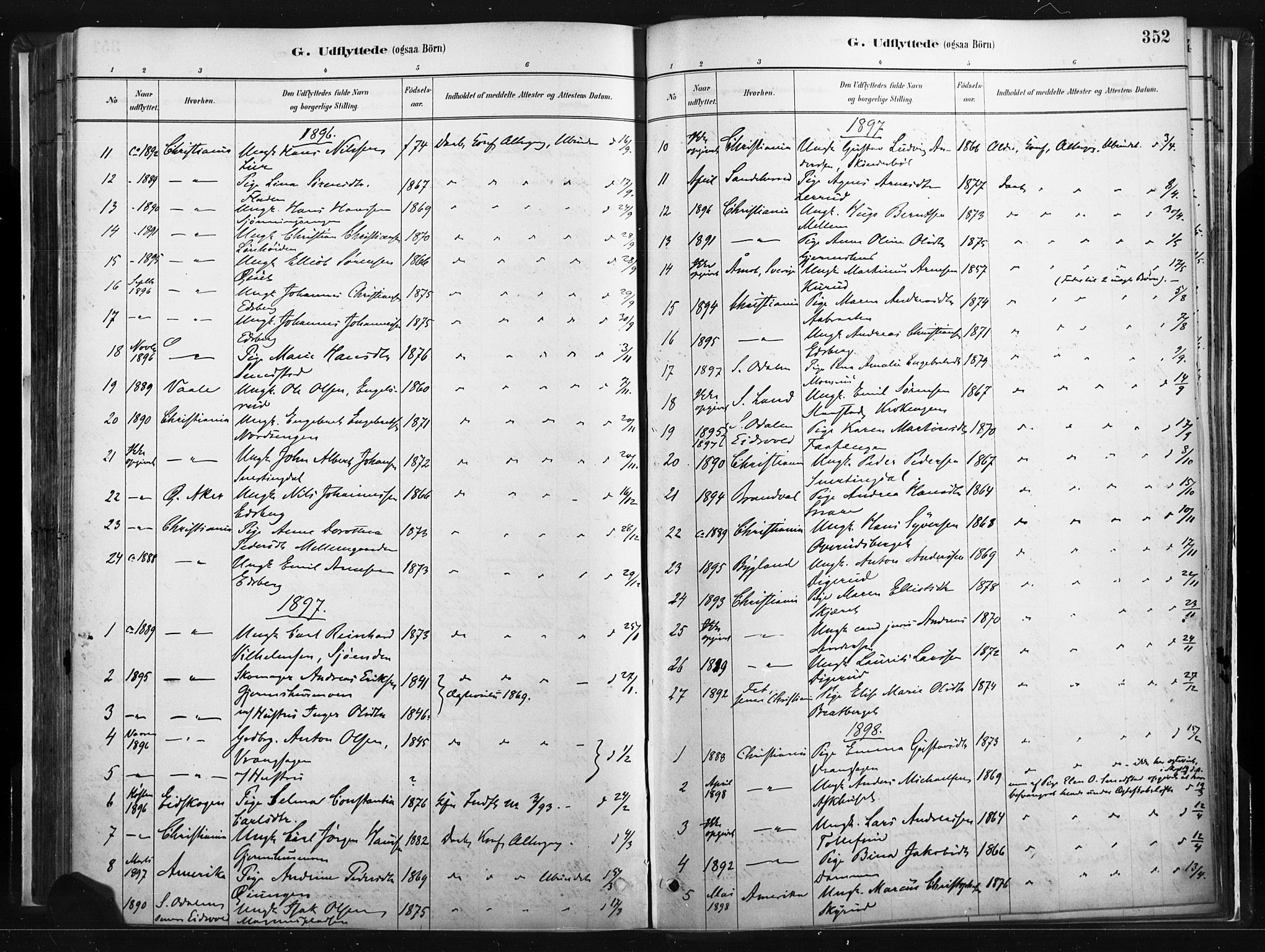 Vinger prestekontor, SAH/PREST-024/H/Ha/Haa/L0014: Parish register (official) no. 14, 1881-1900, p. 352