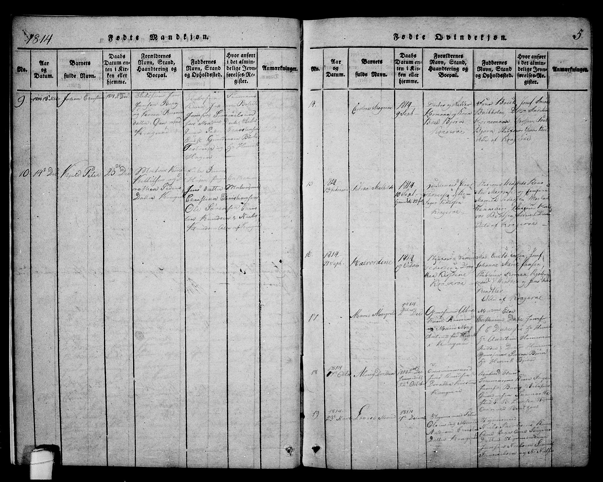 Kragerø kirkebøker, AV/SAKO-A-278/F/Fa/L0004: Parish register (official) no. 4, 1814-1831, p. 5